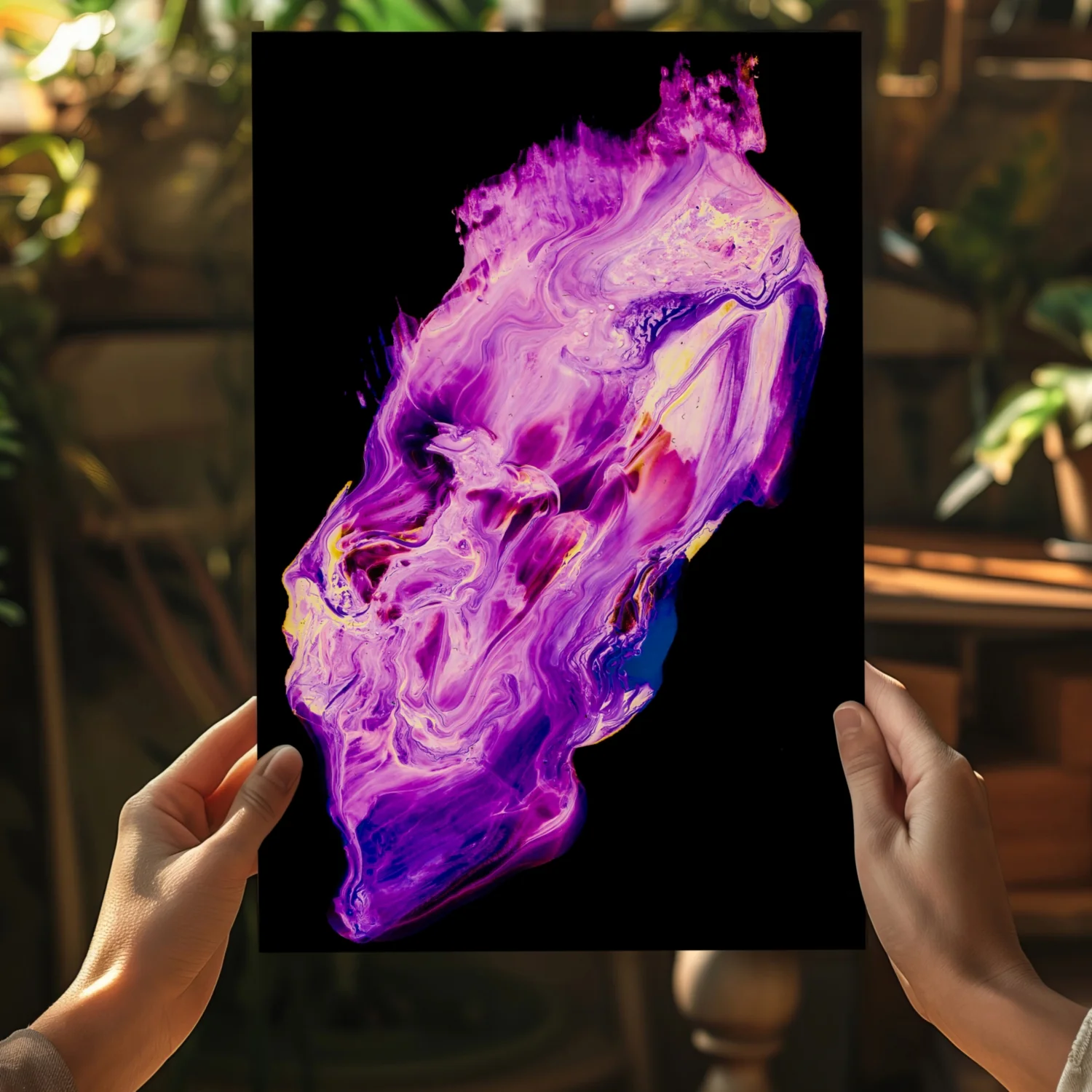Purple Magenta Fluid Pour Aluminum Print - Image 5
