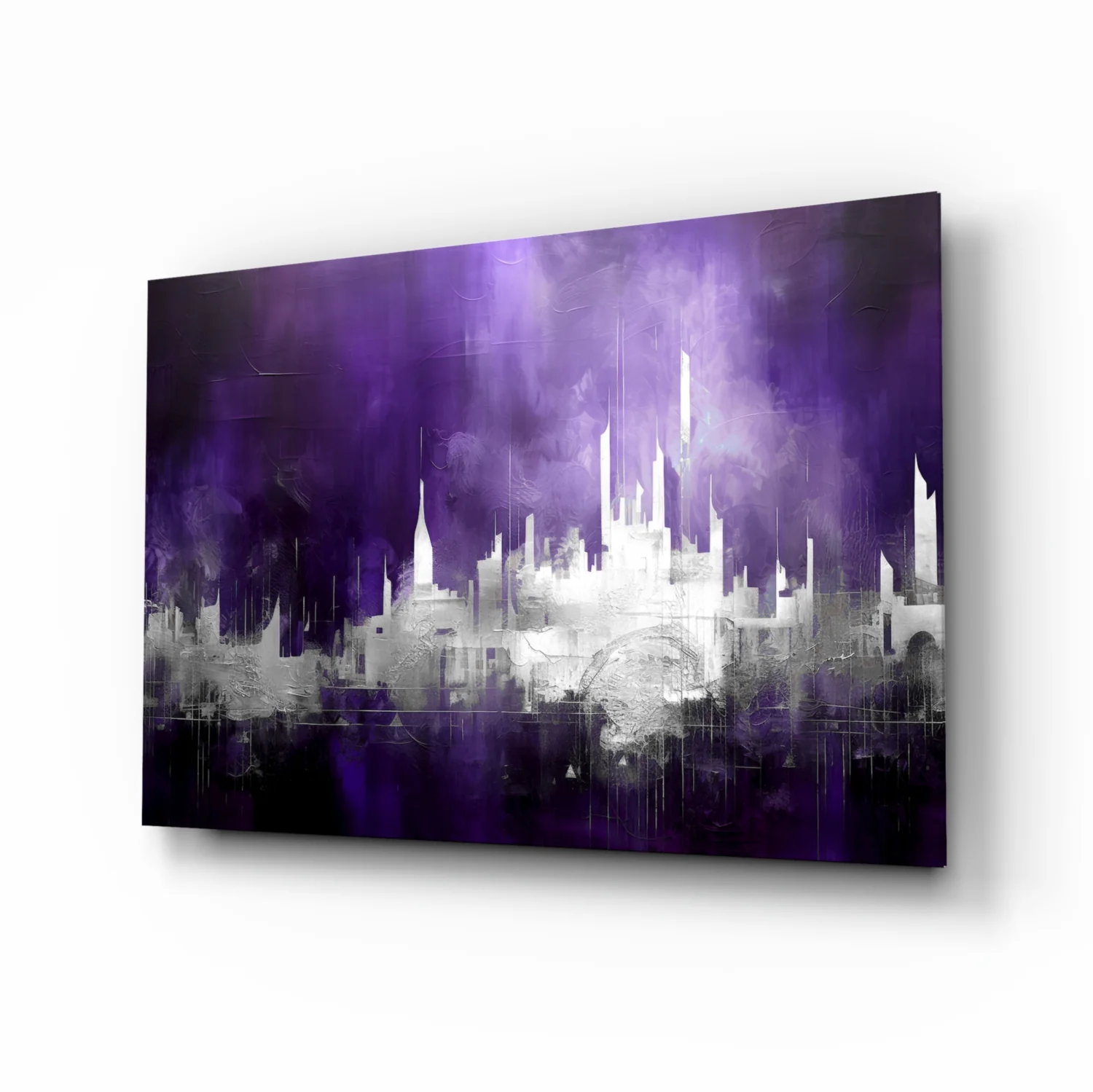Purple Mist Abstract Skyline Glass Wall Art