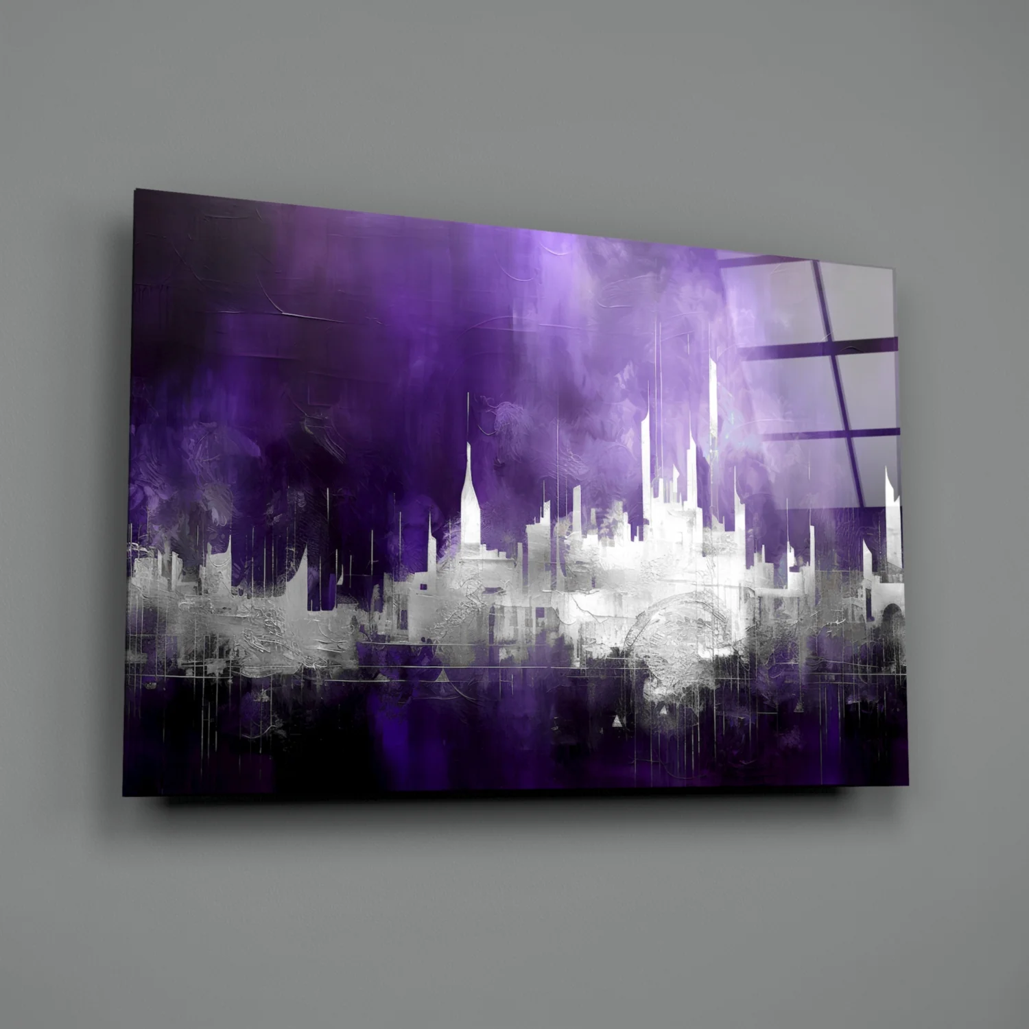 Purple Mist Abstract Skyline Glass Wall Art - Image 2