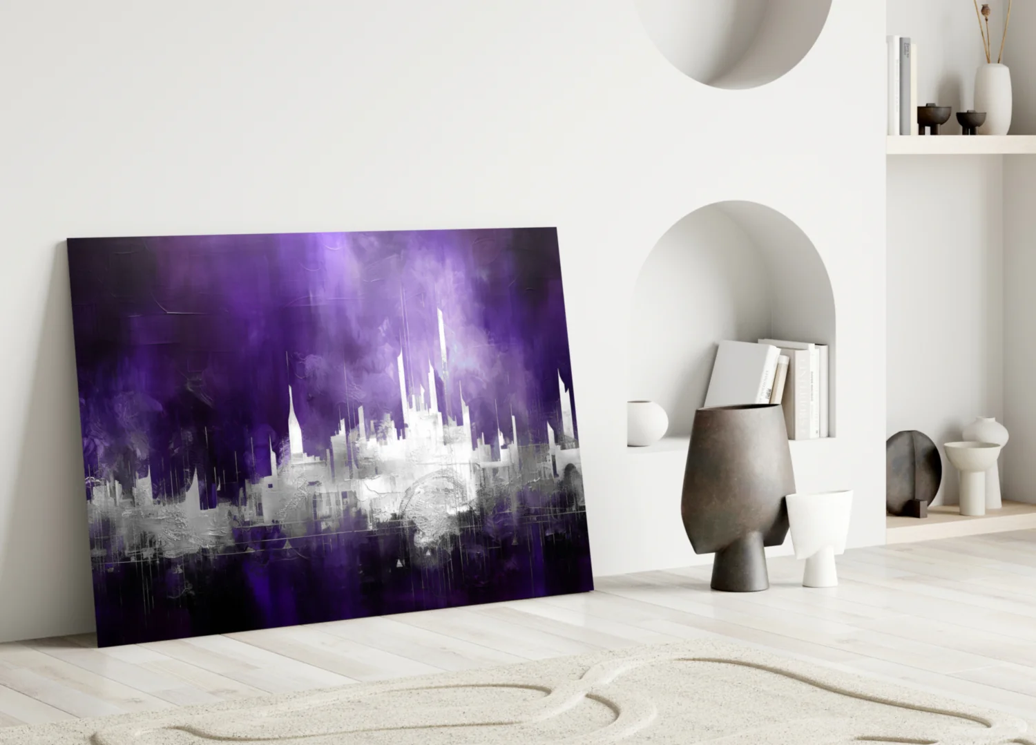 Purple Mist Abstract Skyline Glass Wall Art - Image 3