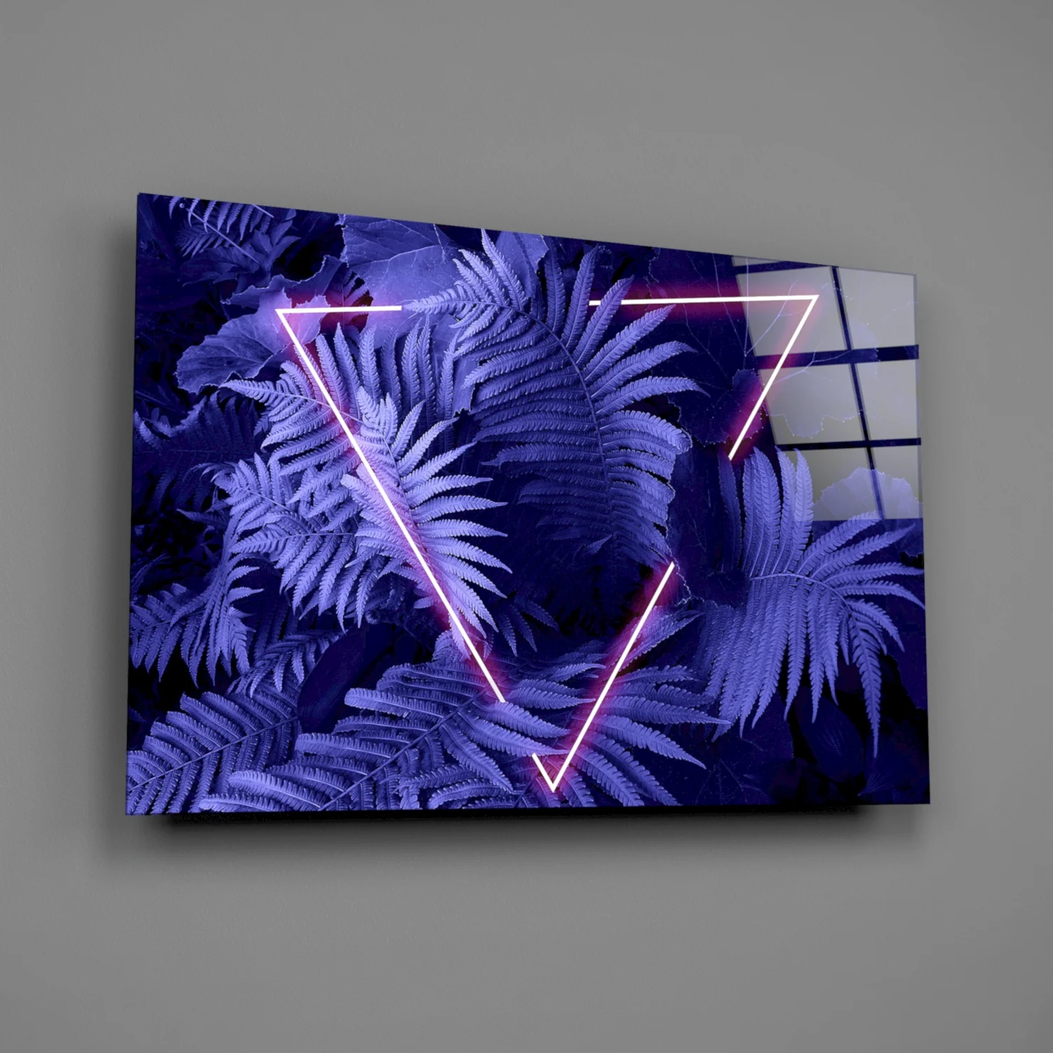 Purple Neon Triangle Ferns Glass Wall Art - Image 2