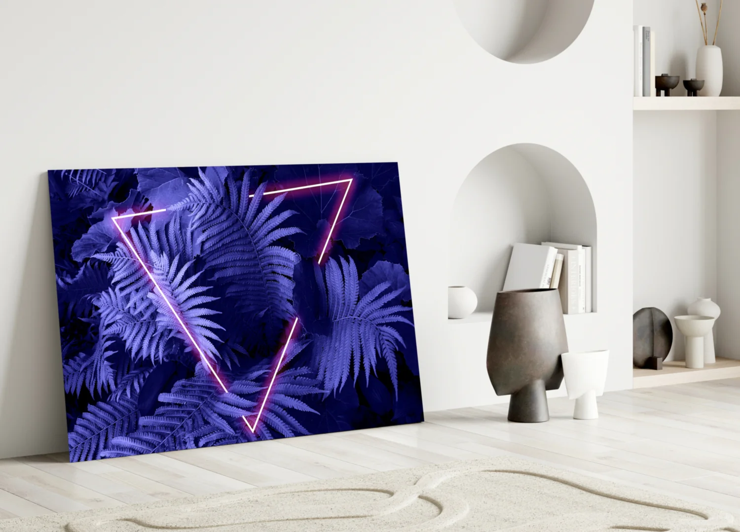 Purple Neon Triangle Ferns Glass Wall Art - Image 3