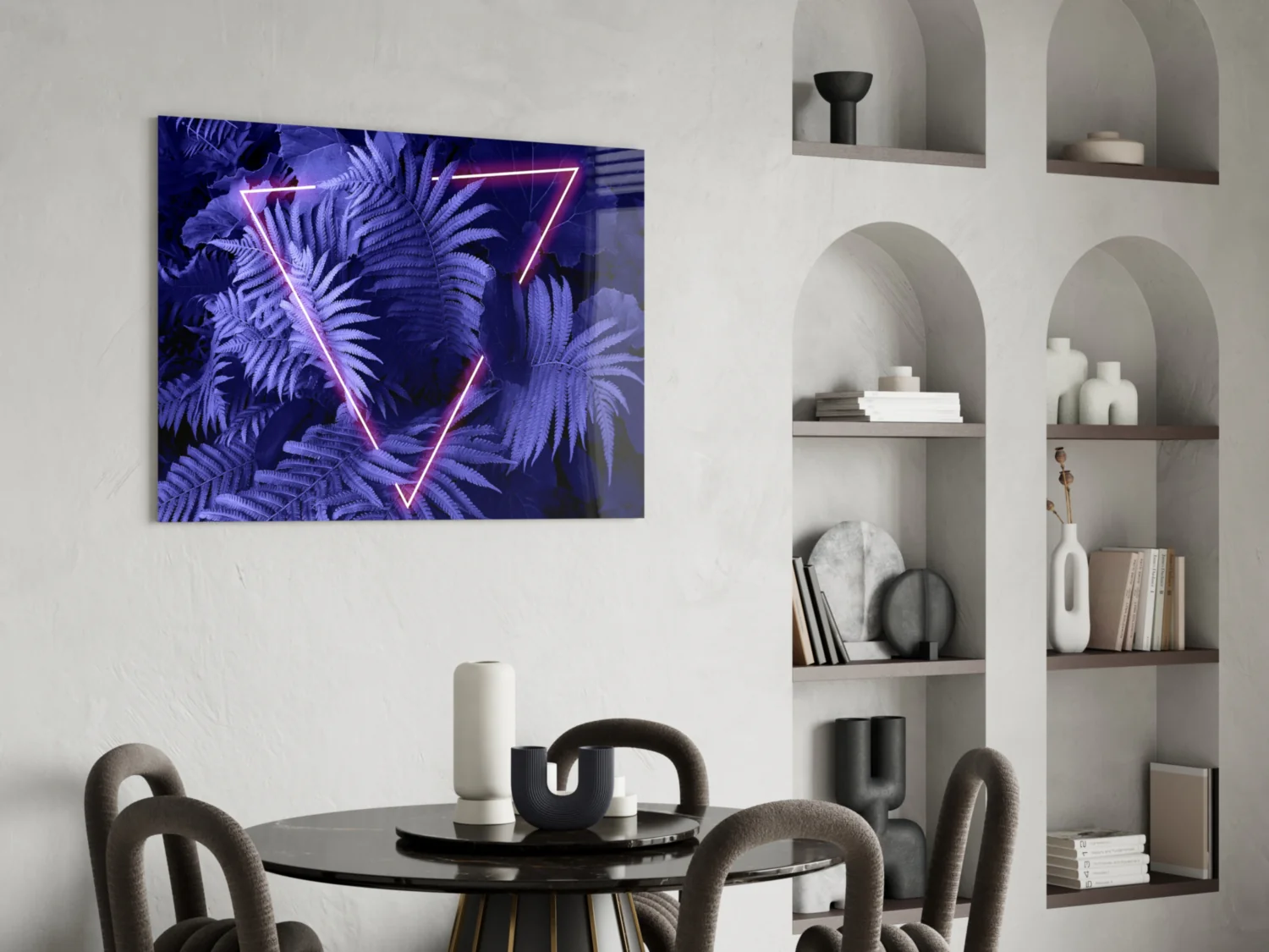 Purple Neon Triangle Ferns Glass Wall Art - Image 5
