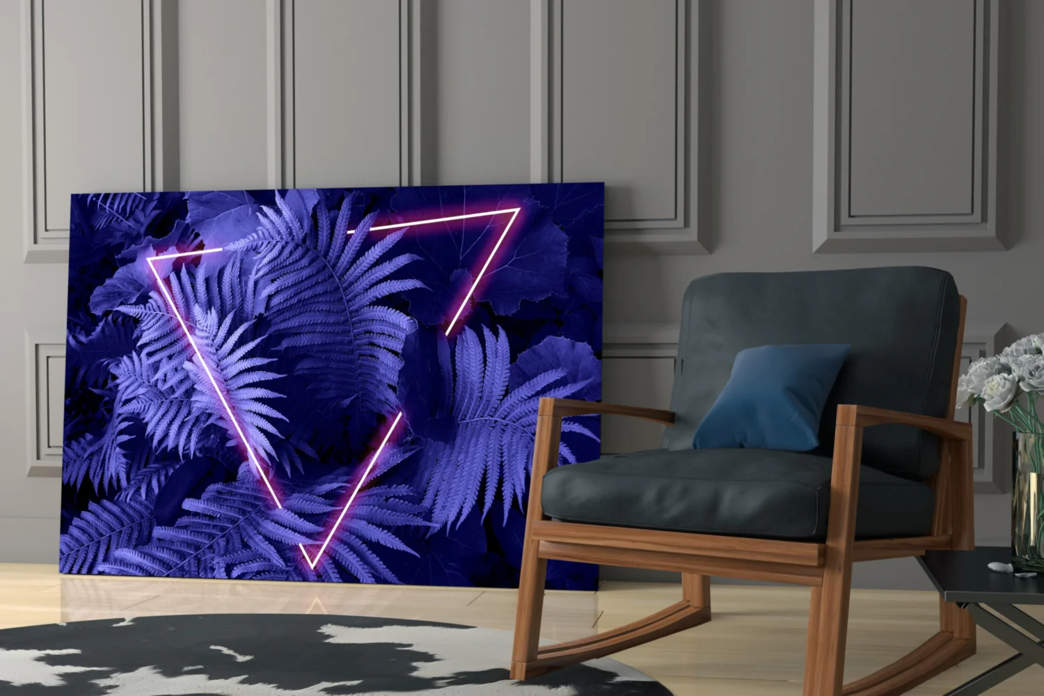 Purple Neon Triangle Ferns Glass Wall Art - Image 6