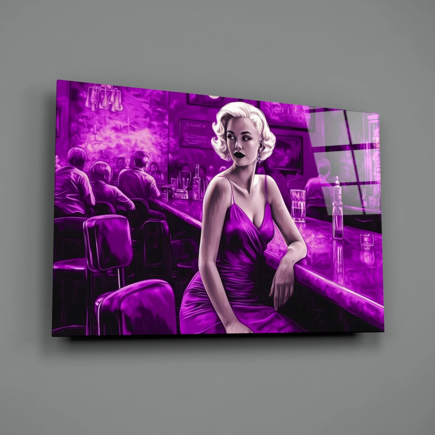 Purple Noir Blonde at Bar Glass Wall Art - Image 2