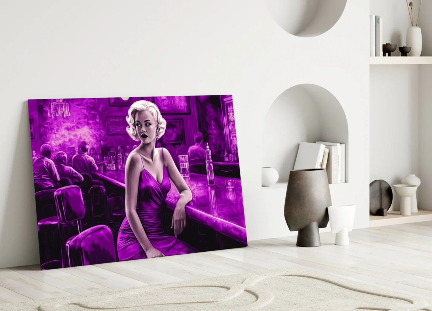 Purple Noir Blonde at Bar Glass Wall Art - Image 3