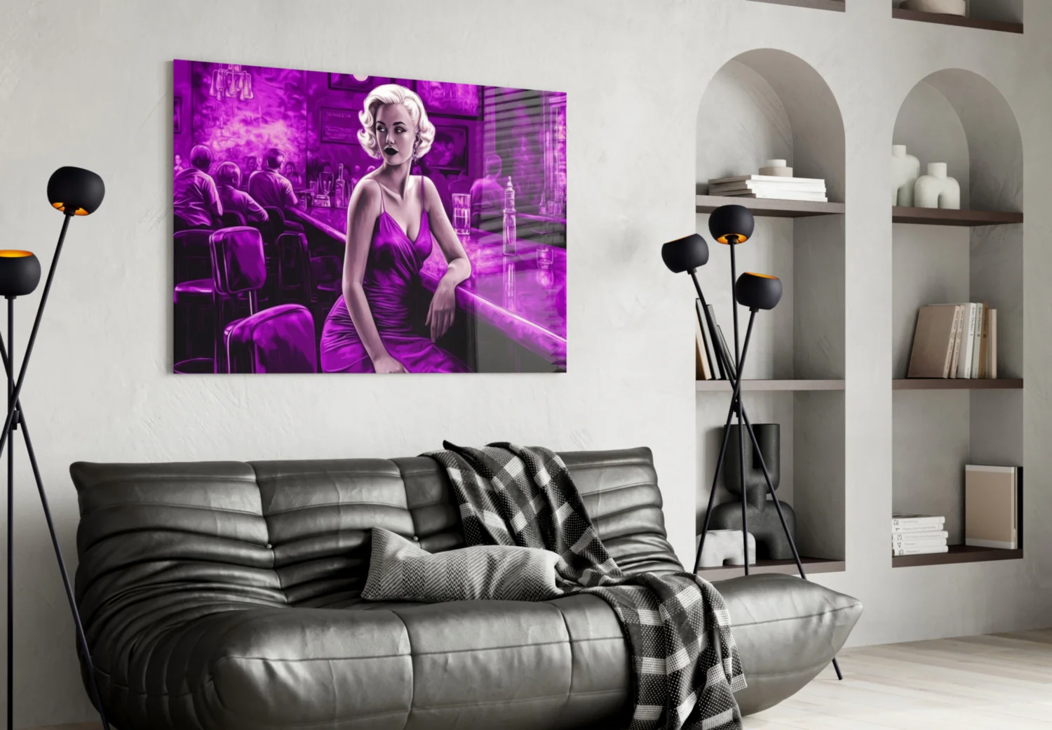 Purple Noir Blonde at Bar Glass Wall Art - Image 4