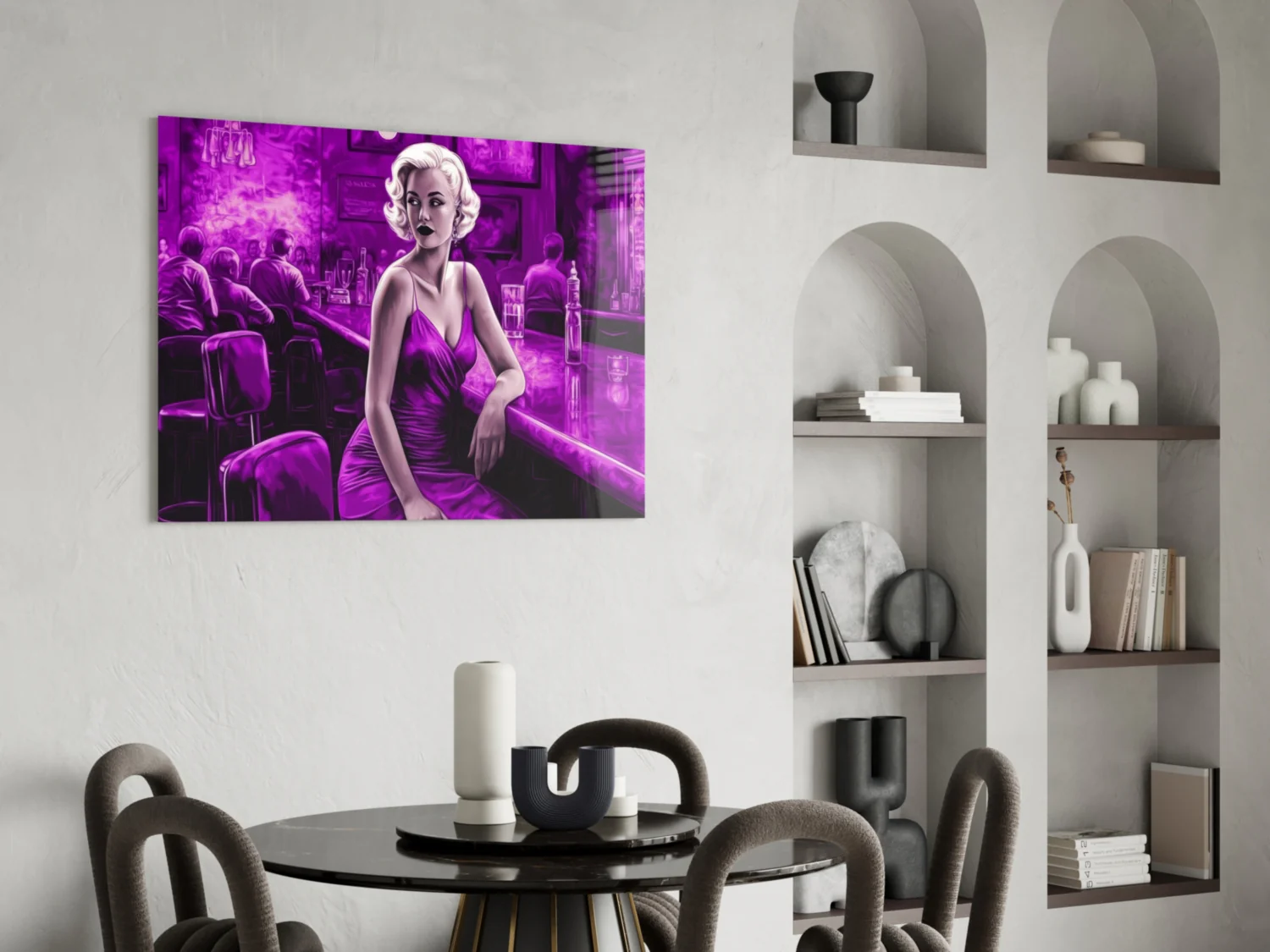 Purple Noir Blonde at Bar Glass Wall Art - Image 5