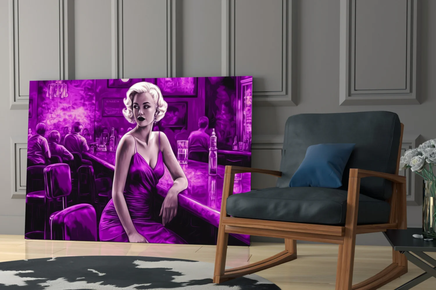 Purple Noir Blonde at Bar Glass Wall Art - Image 6