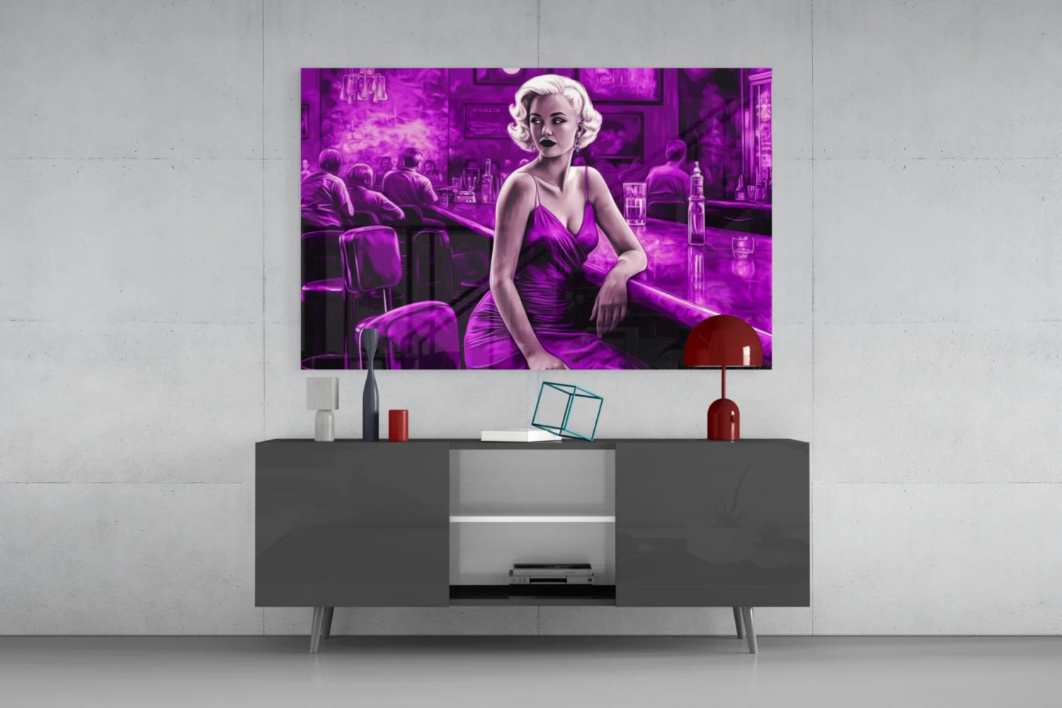 Purple Noir Blonde at Bar Glass Wall Art - Image 8