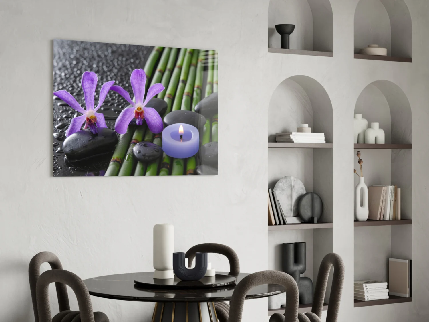 Purple Orchids Bamboo Candle Glass Wall Art - Image 6