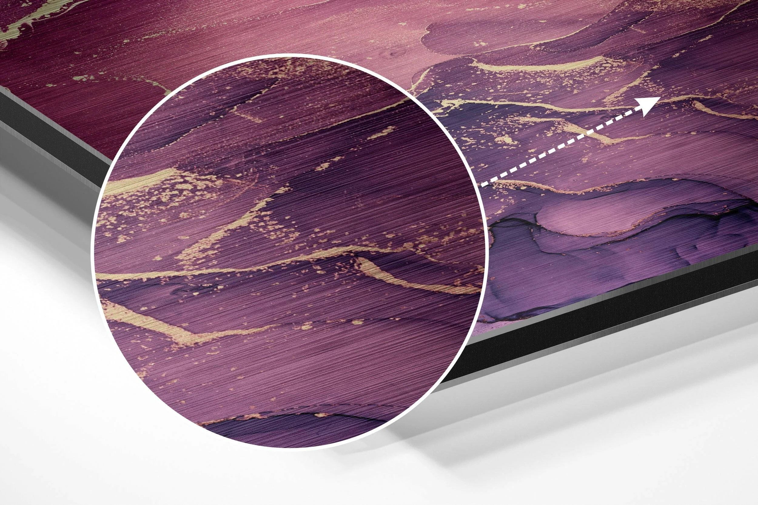Purple Pink Gold Marble Brushed Aluminium Dibond Wall Art - Image 3