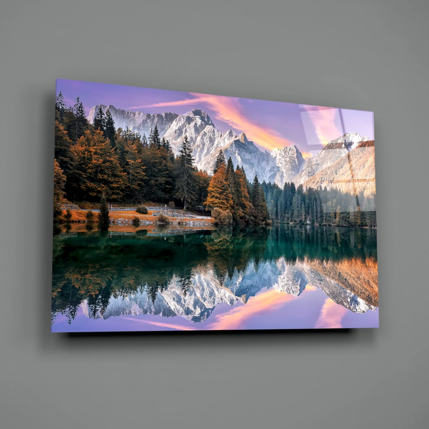 Purple Sky Alpine Lake Glass Wall Art - Image 2