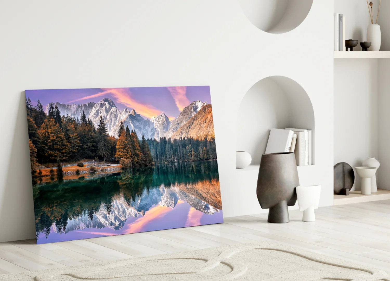 Purple Sky Alpine Lake Glass Wall Art - Image 3
