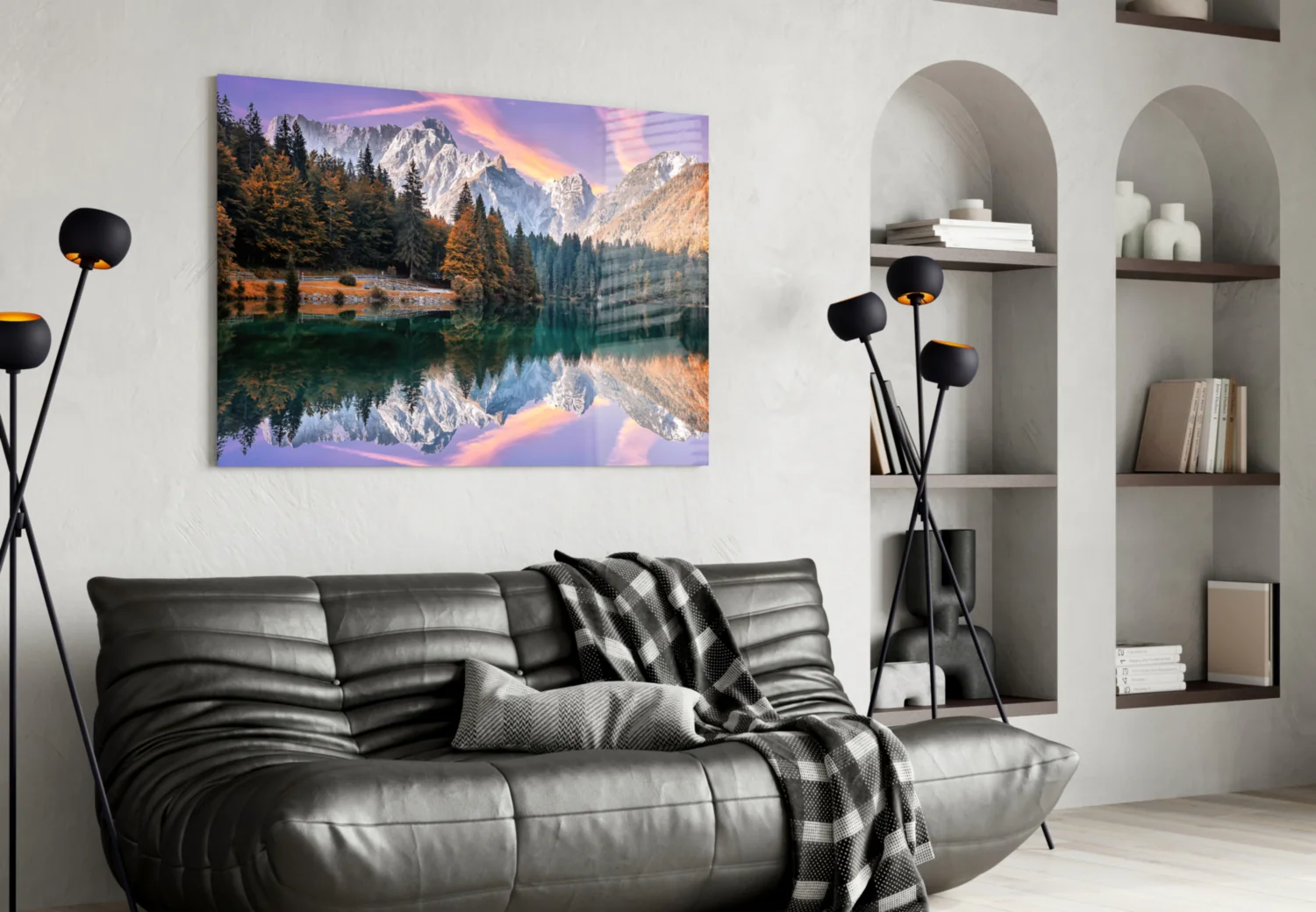 Purple Sky Alpine Lake Glass Wall Art - Image 4