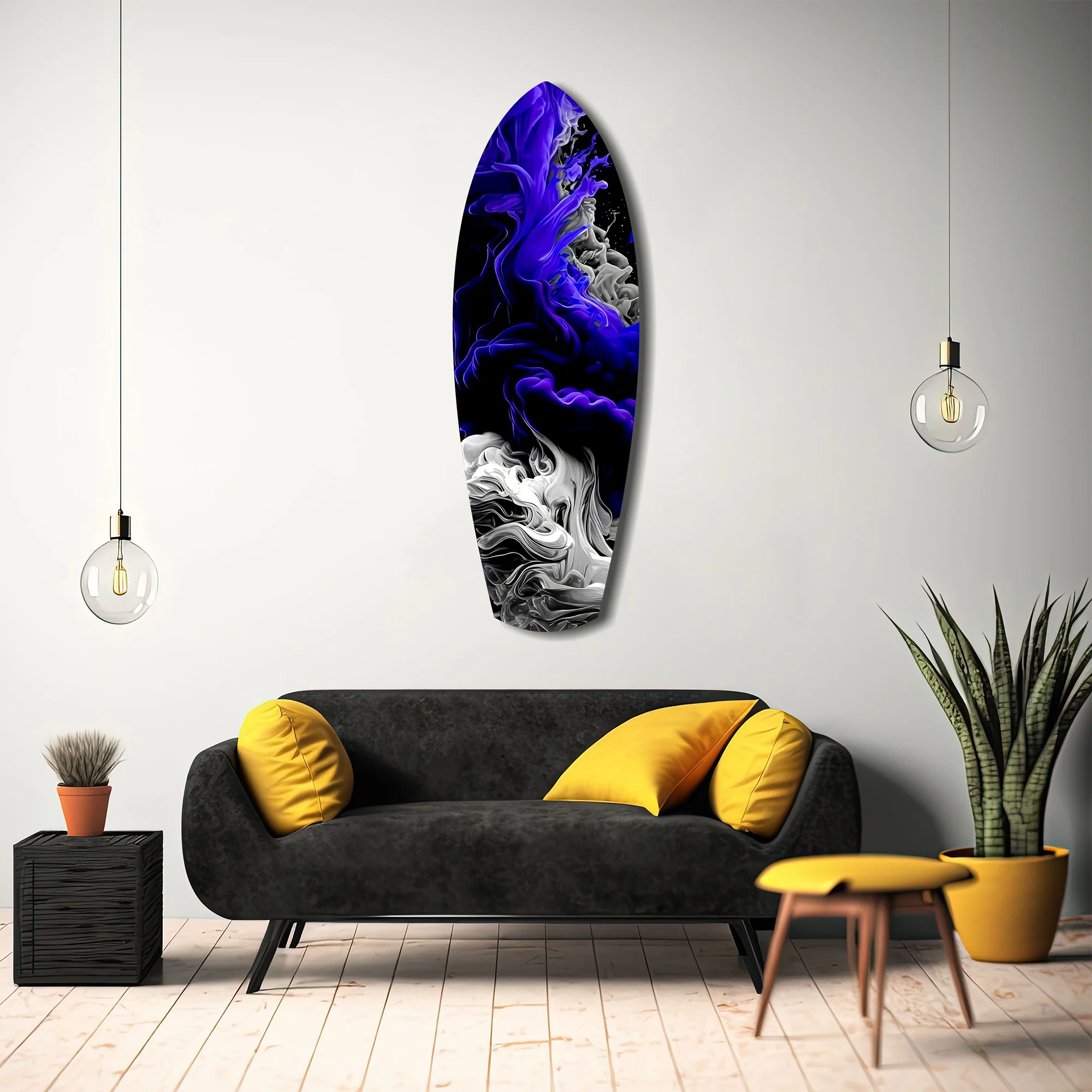Purple White Smoke Ink Storm Glass Wall Art - Image 12