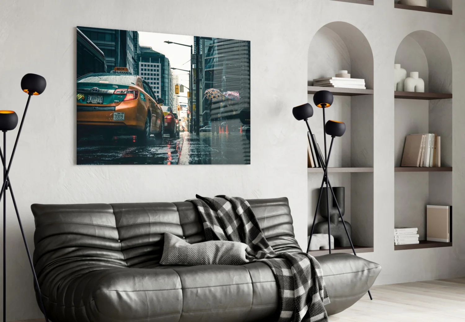 Rain in the City Glass Wall Art - Image 4
