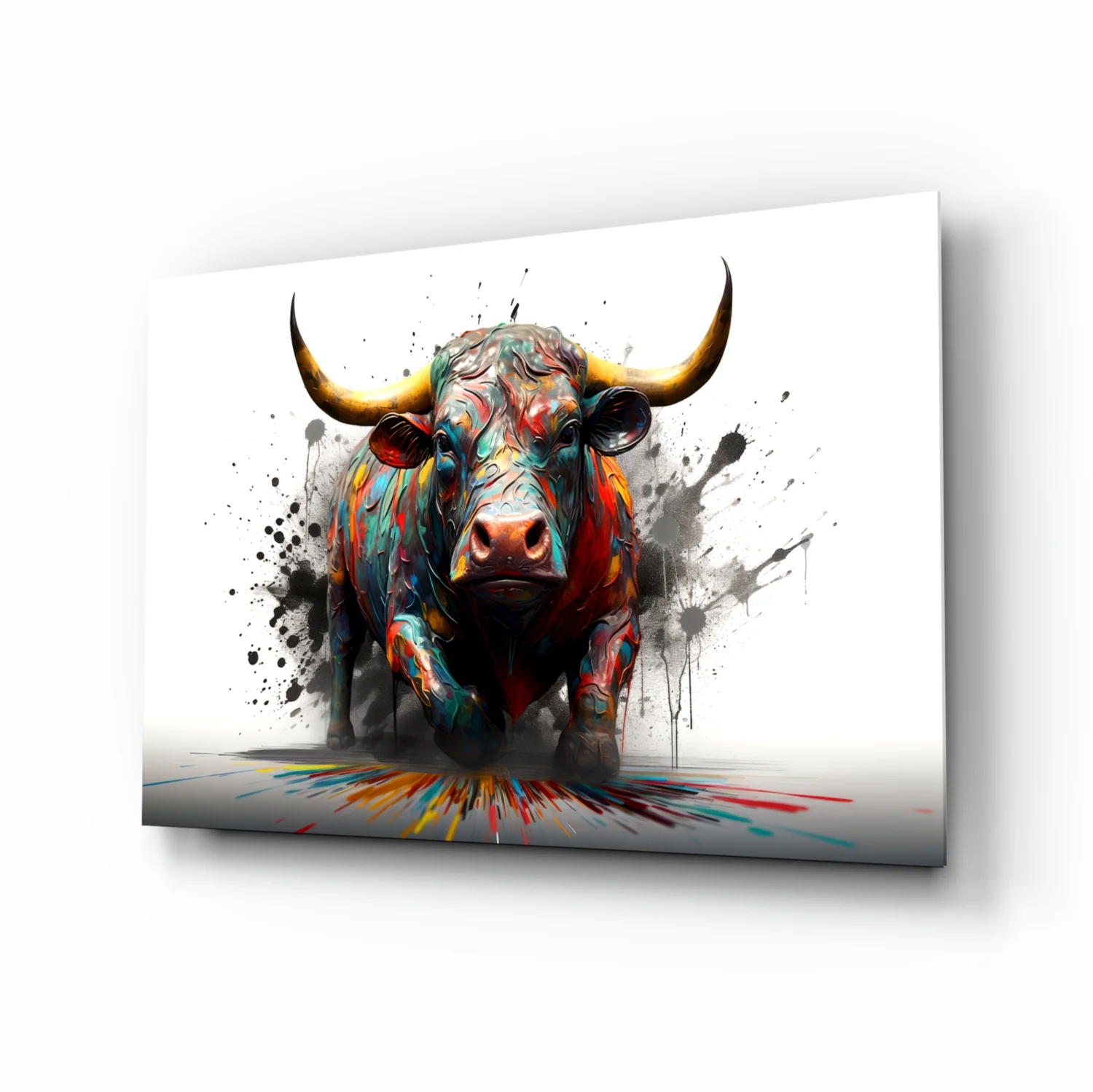 Rainbow Bull White Splash Glass Wall Art - Image 2
