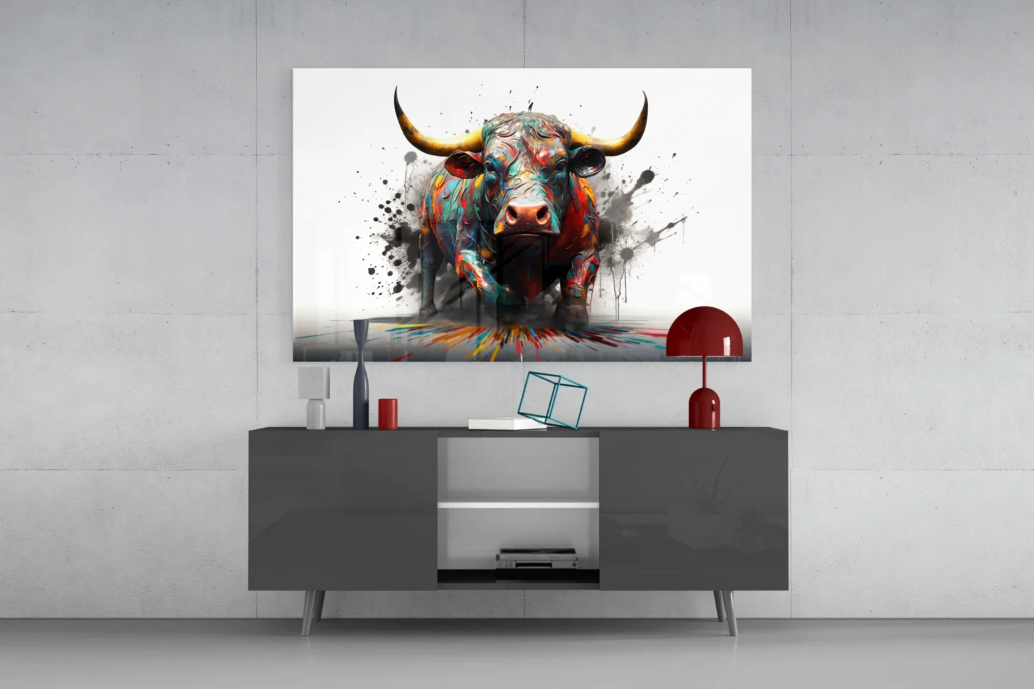 Rainbow Bull White Splash Glass Wall Art - Image 9