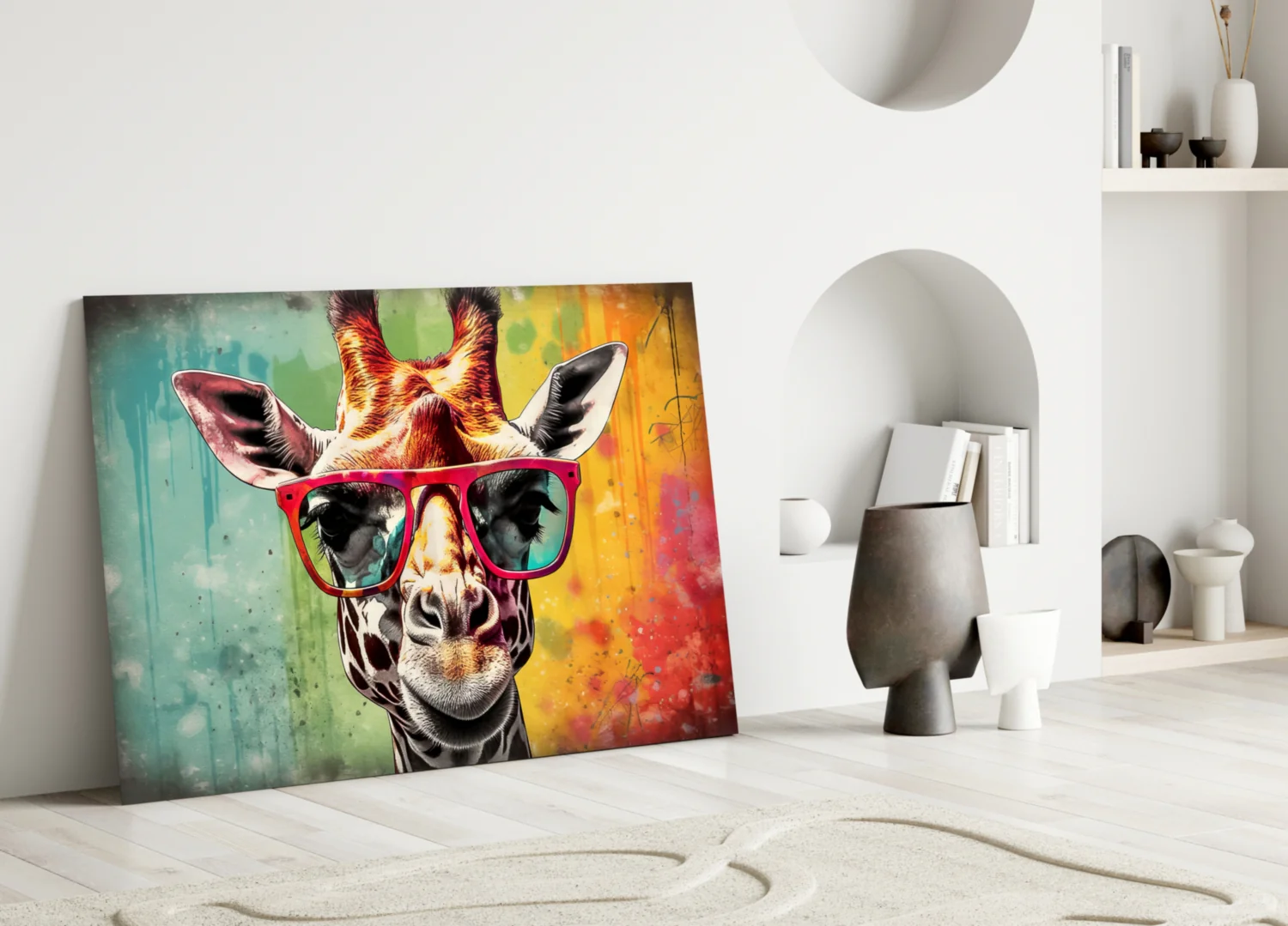 Rainbow Drip Giraffe Red Shades Glass Wall Art - Image 3