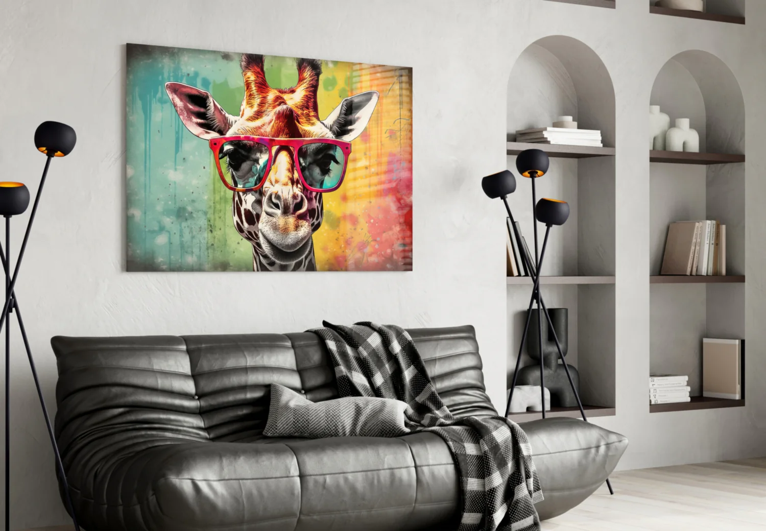 Rainbow Drip Giraffe Red Shades Glass Wall Art - Image 4