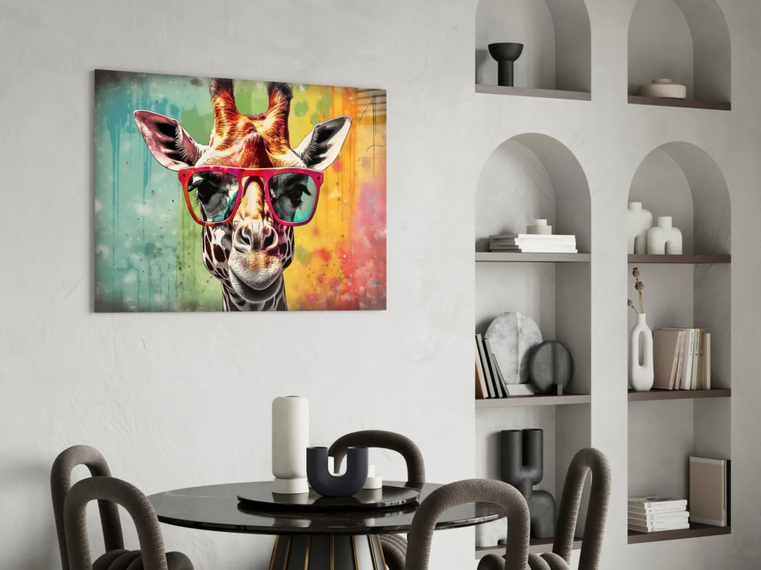 Rainbow Drip Giraffe Red Shades Glass Wall Art - Image 5