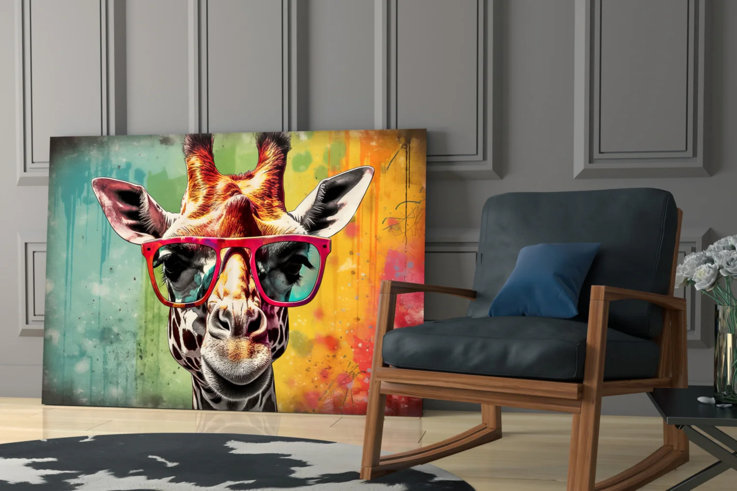 Rainbow Drip Giraffe Red Shades Glass Wall Art - Image 6
