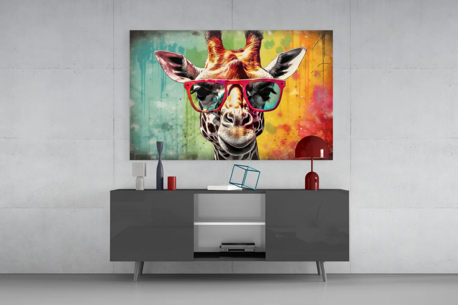 Rainbow Drip Giraffe Red Shades Glass Wall Art - Image 8