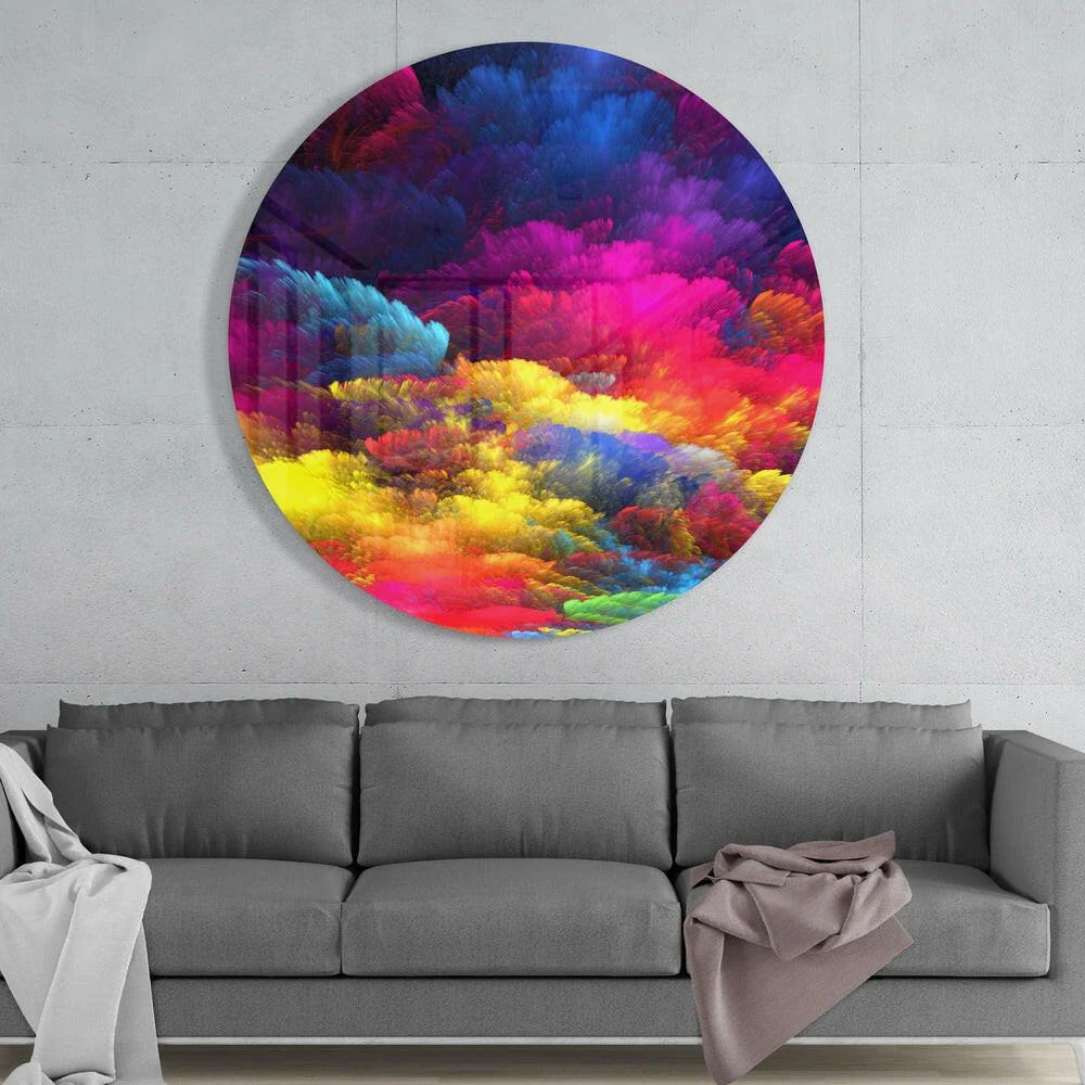 Rainbow Feather Cloud Round Glass Wall Art - Image 2
