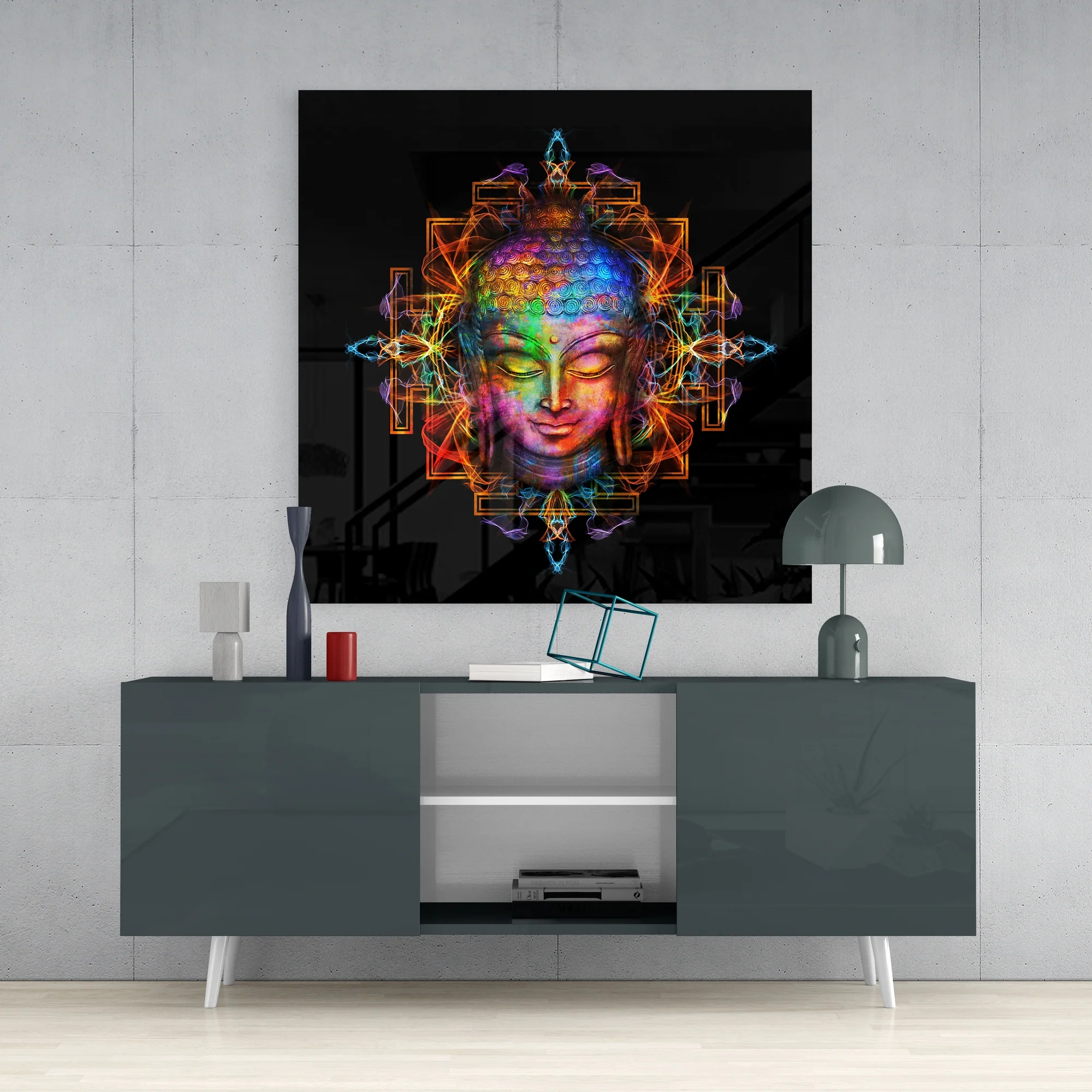Rainbow Mandala Buddha Head Glass Wall Art - Image 4