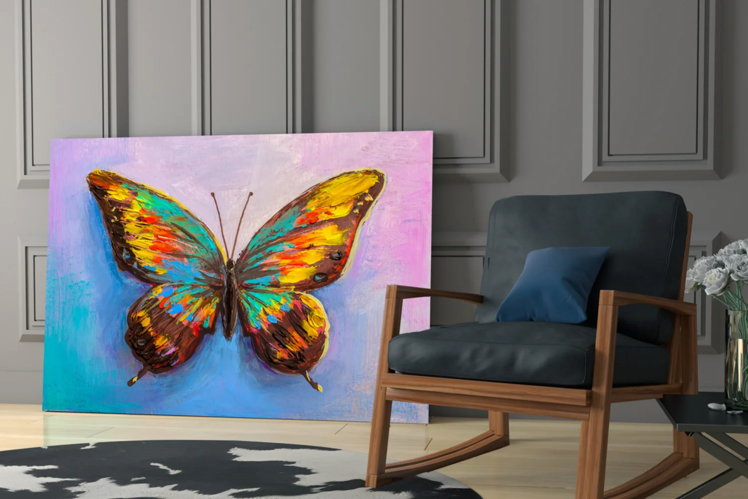 Rainbow Oil Paint Butterfly Glass Wall Art - Image 6