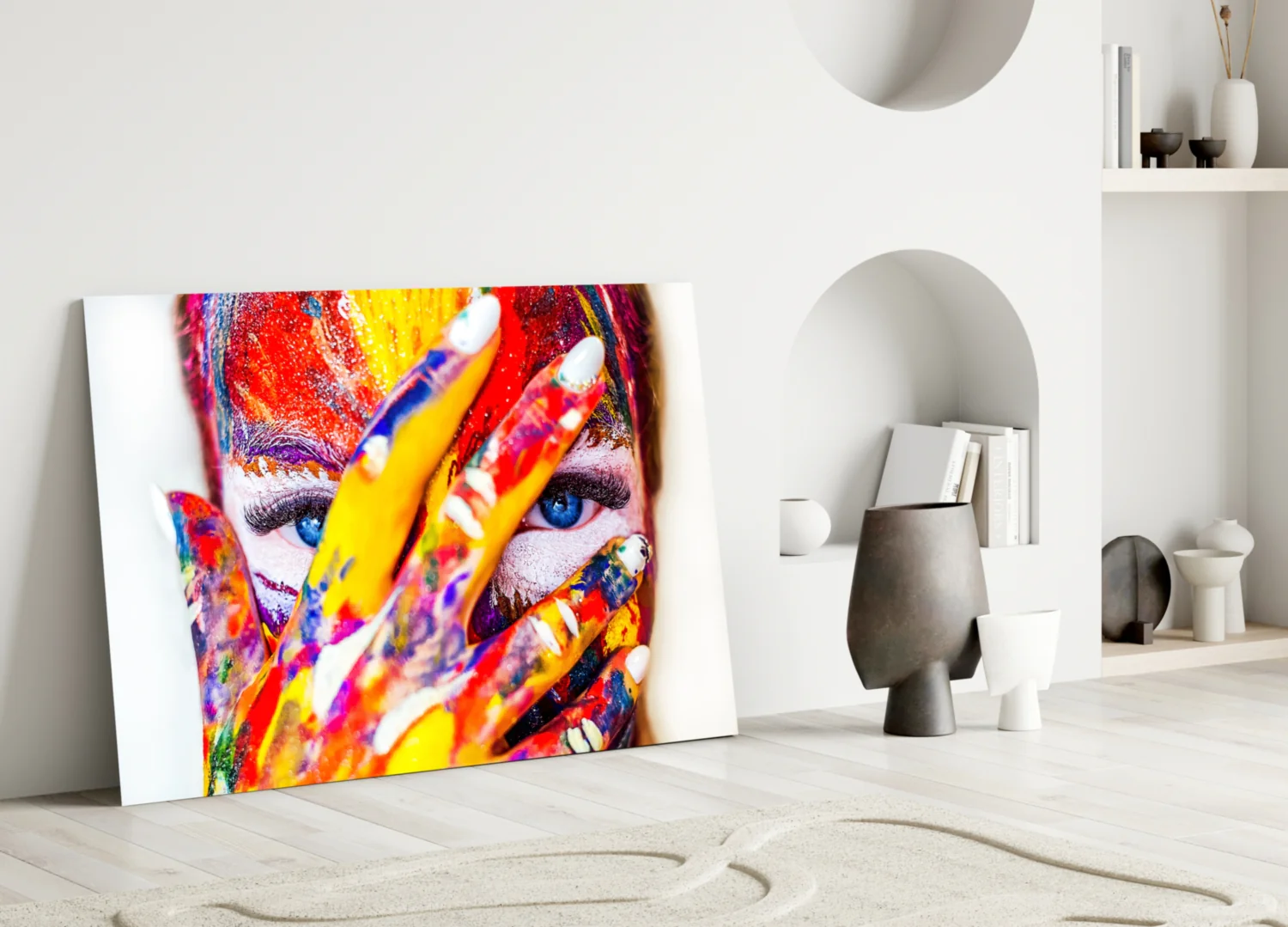 Rainbow Paint Covered Face Glass Wall Art - Image 3