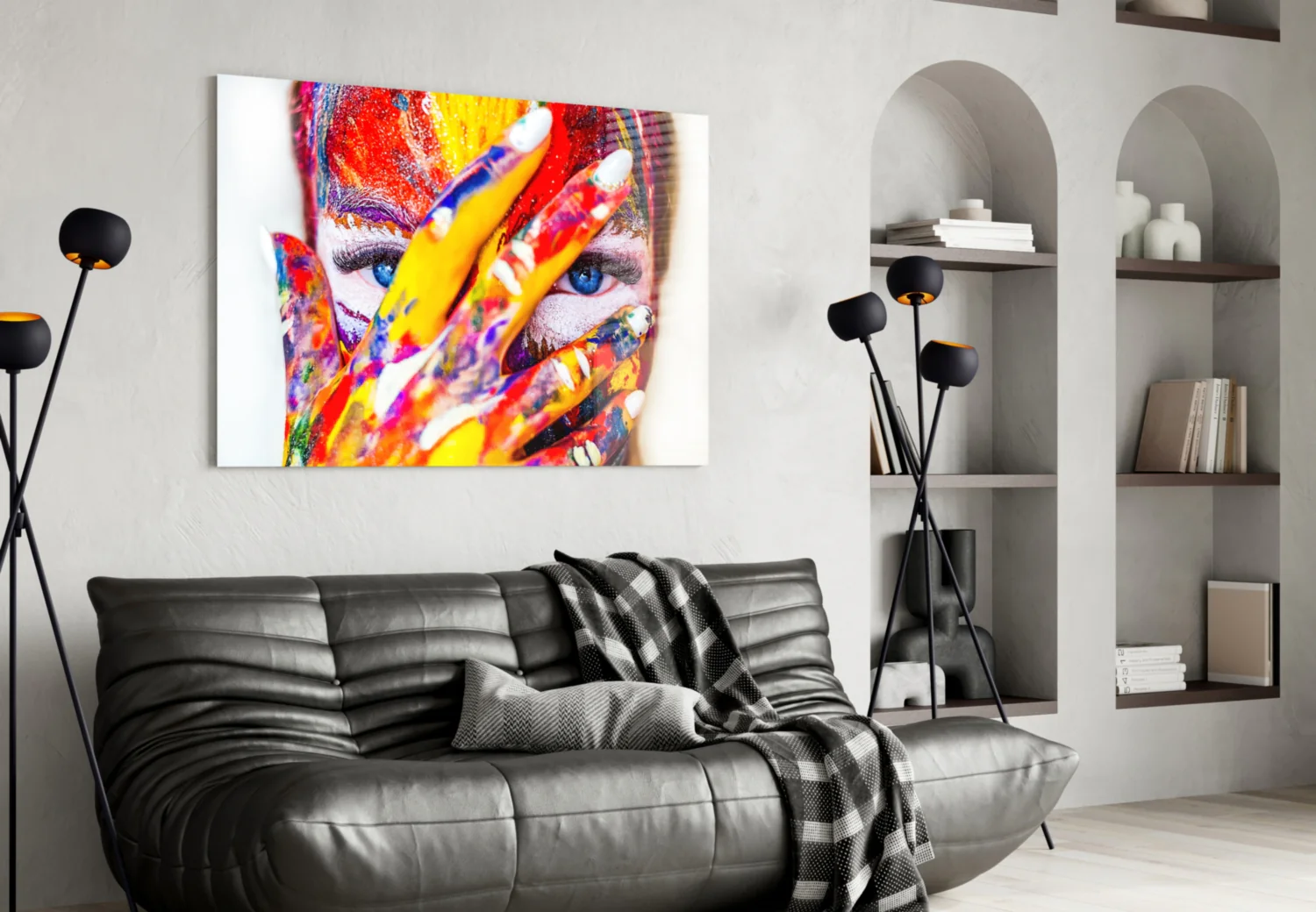 Rainbow Paint Covered Face Glass Wall Art - Image 4