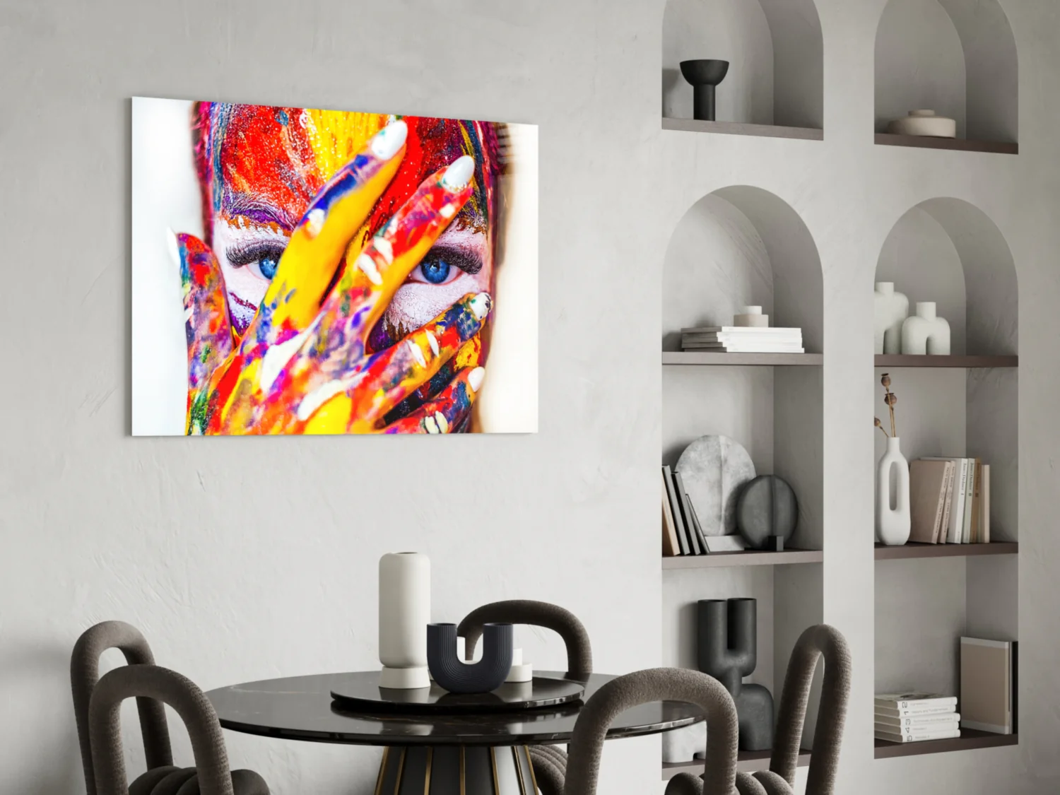 Rainbow Paint Covered Face Glass Wall Art - Image 5