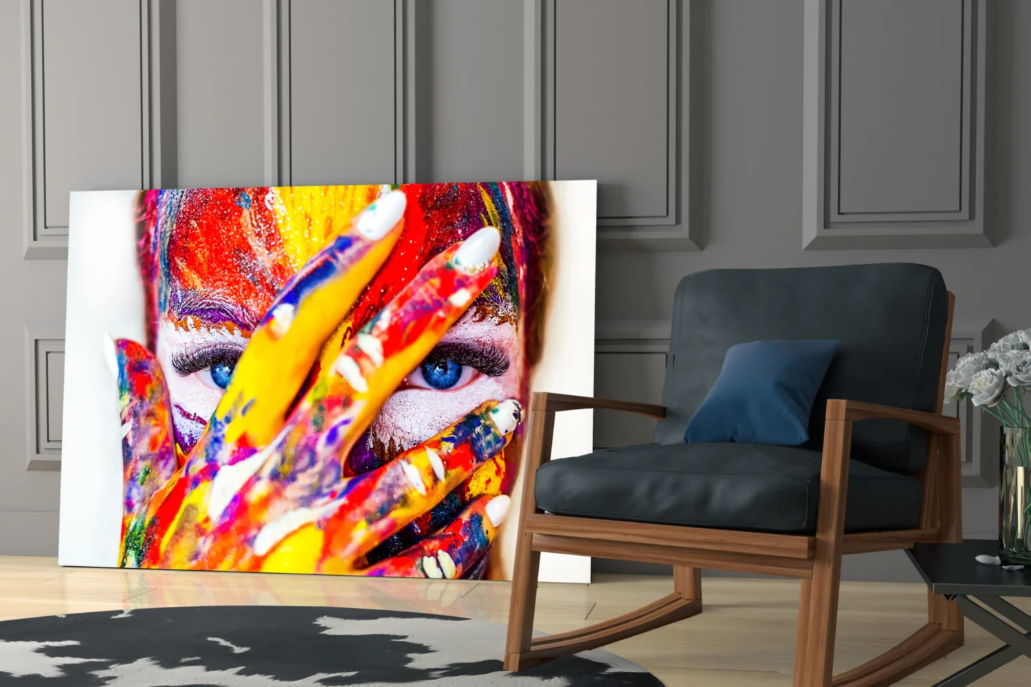 Rainbow Paint Covered Face Glass Wall Art - Image 6