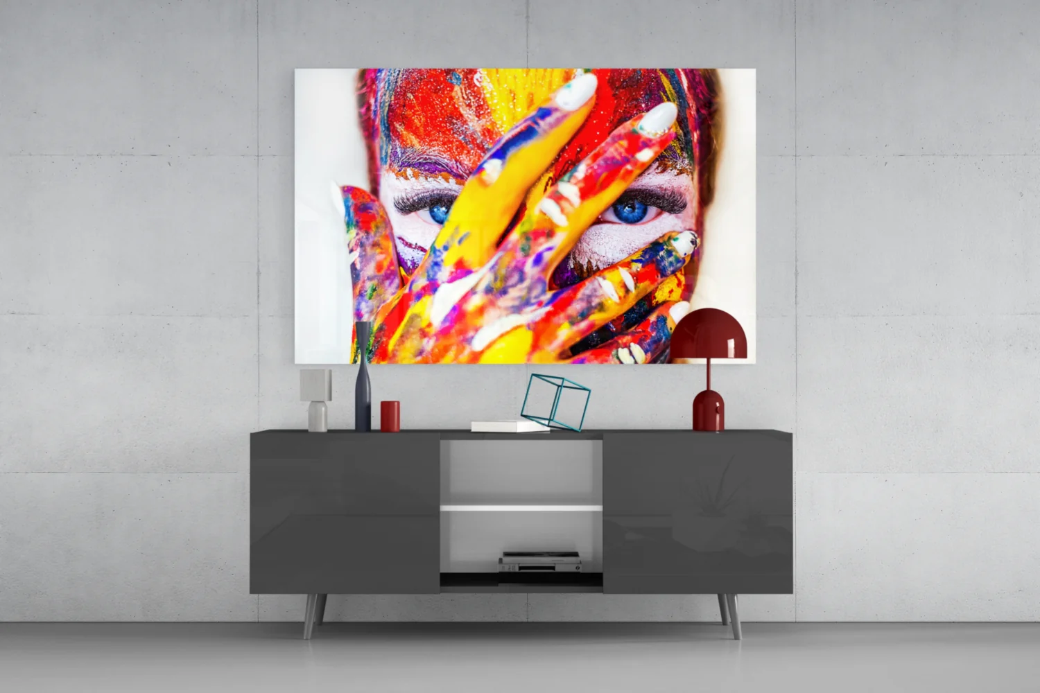 Rainbow Paint Covered Face Glass Wall Art - Image 8