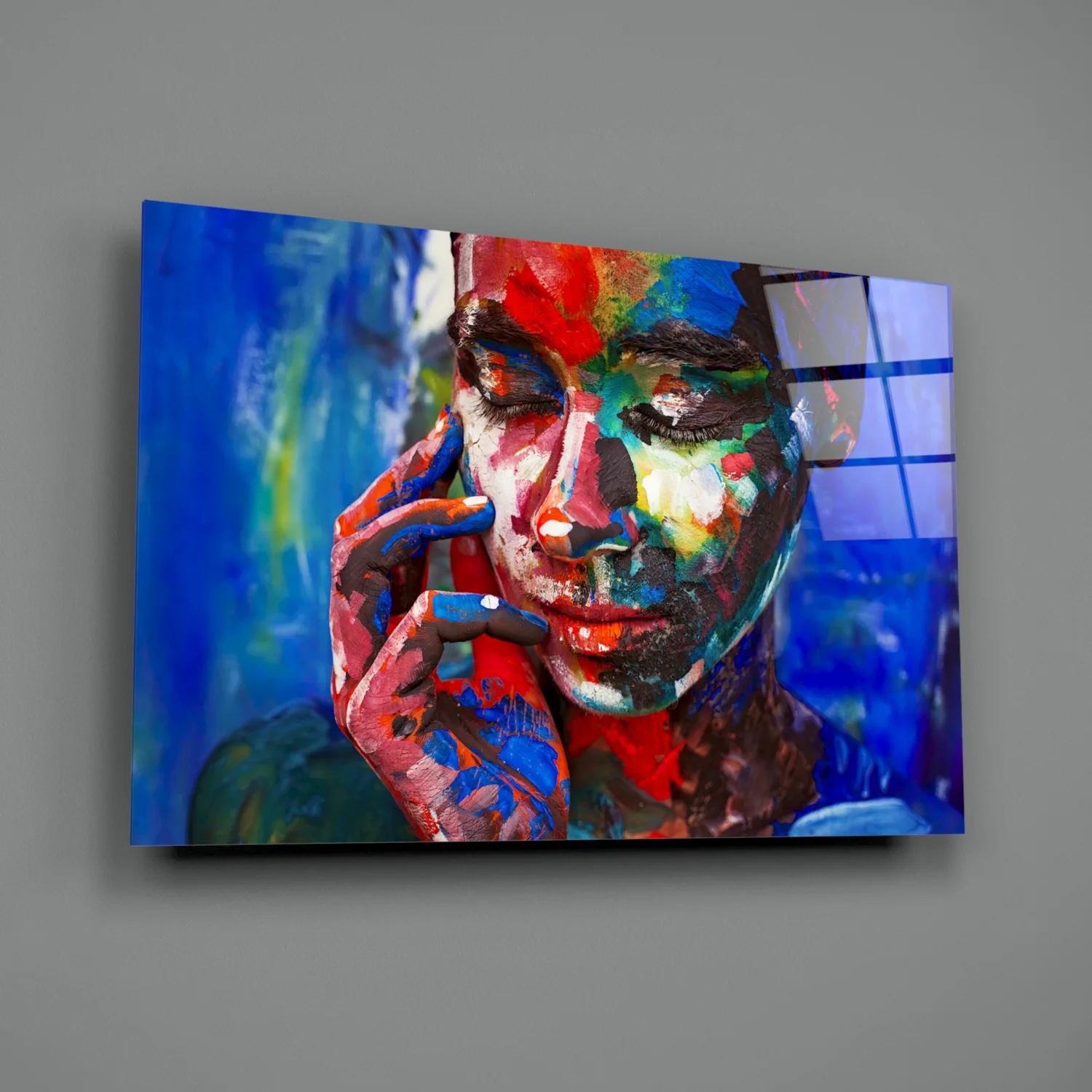 Rainbow Paint Woman Face Glass Wall Art - Image 2