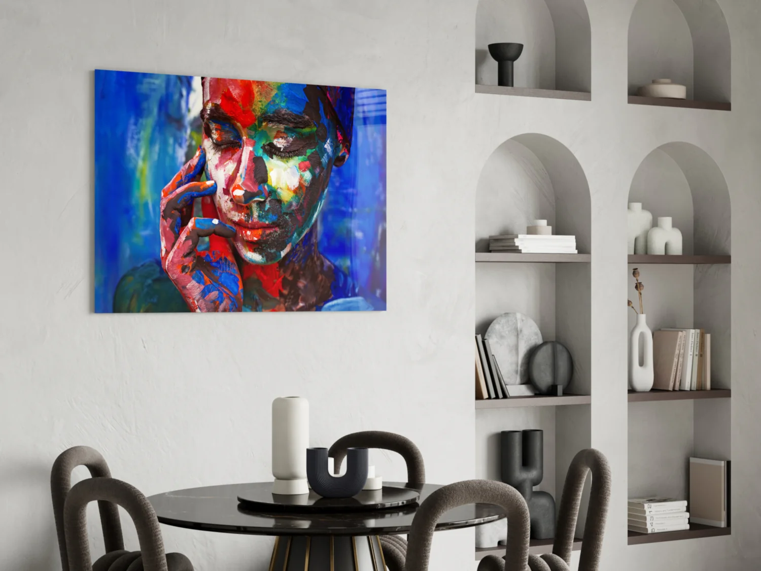 Rainbow Paint Woman Face Glass Wall Art - Image 5