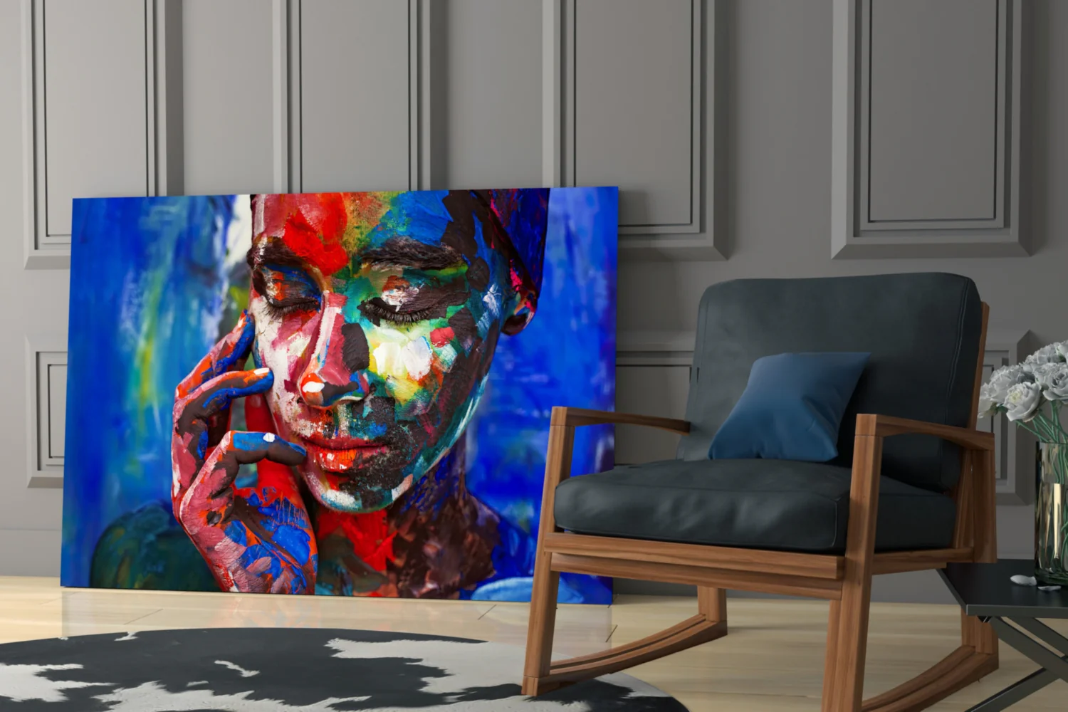 Rainbow Paint Woman Face Glass Wall Art - Image 6