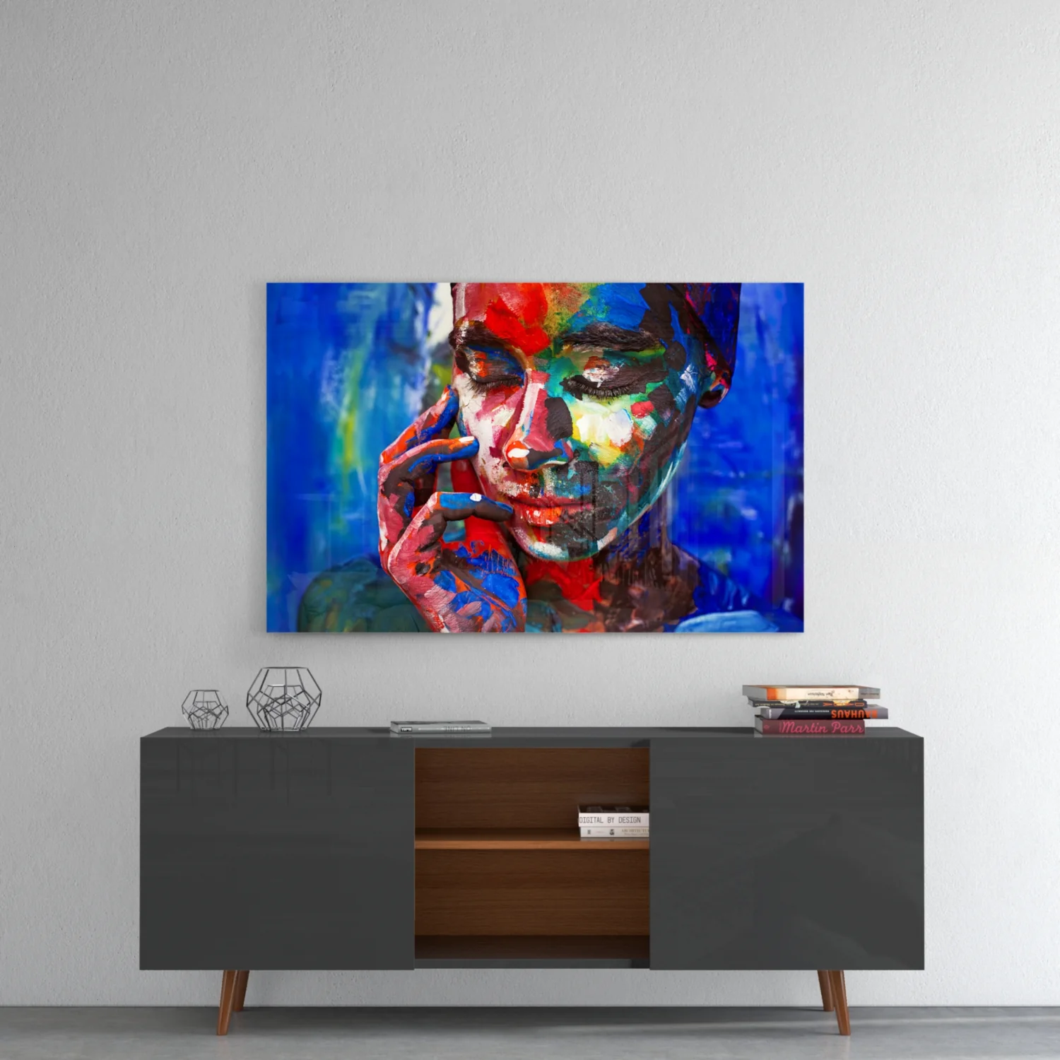 Rainbow Paint Woman Face Glass Wall Art - Image 8