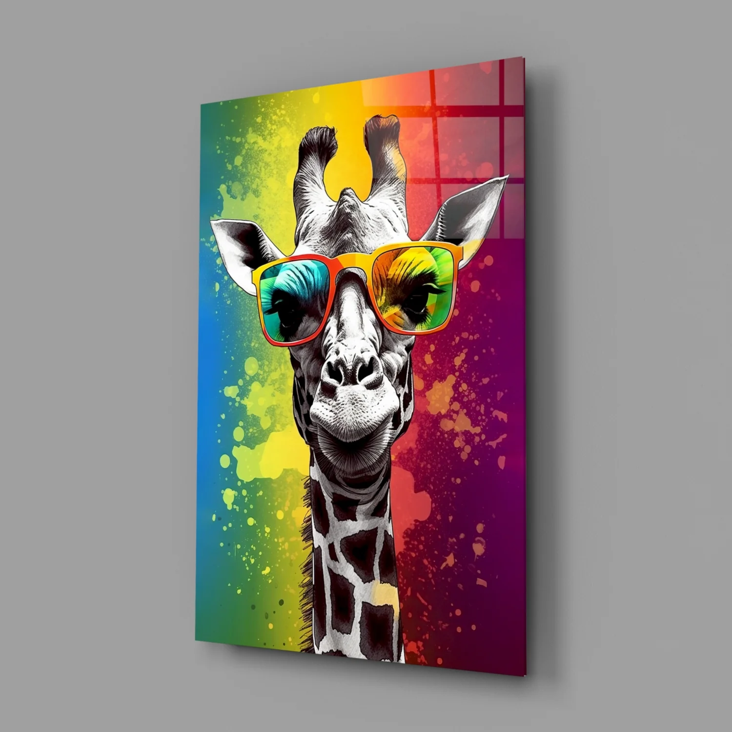 Rainbow Stripe Giraffe Glass Wall Art - Image 2