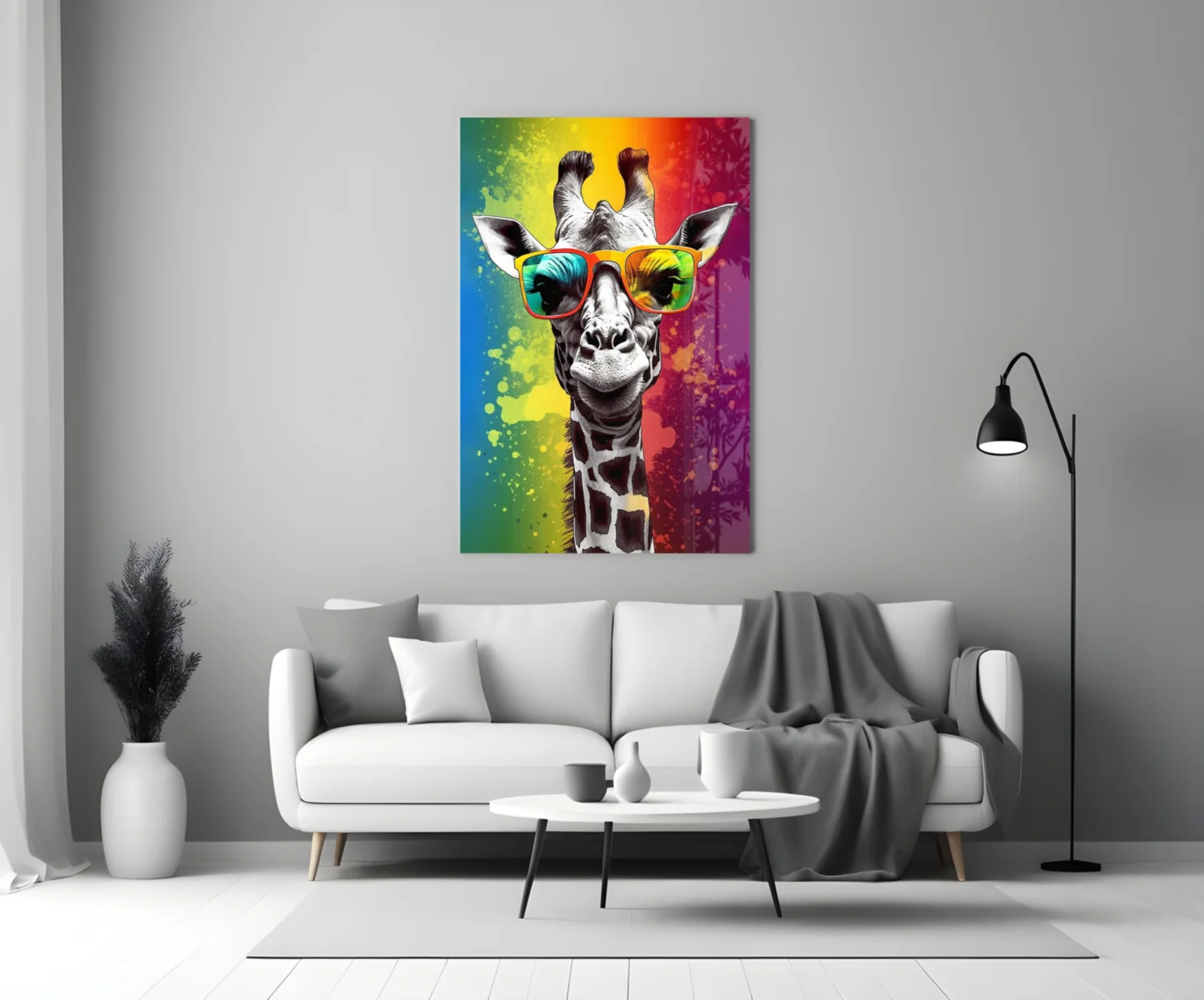 Rainbow Stripe Giraffe Glass Wall Art - Image 3