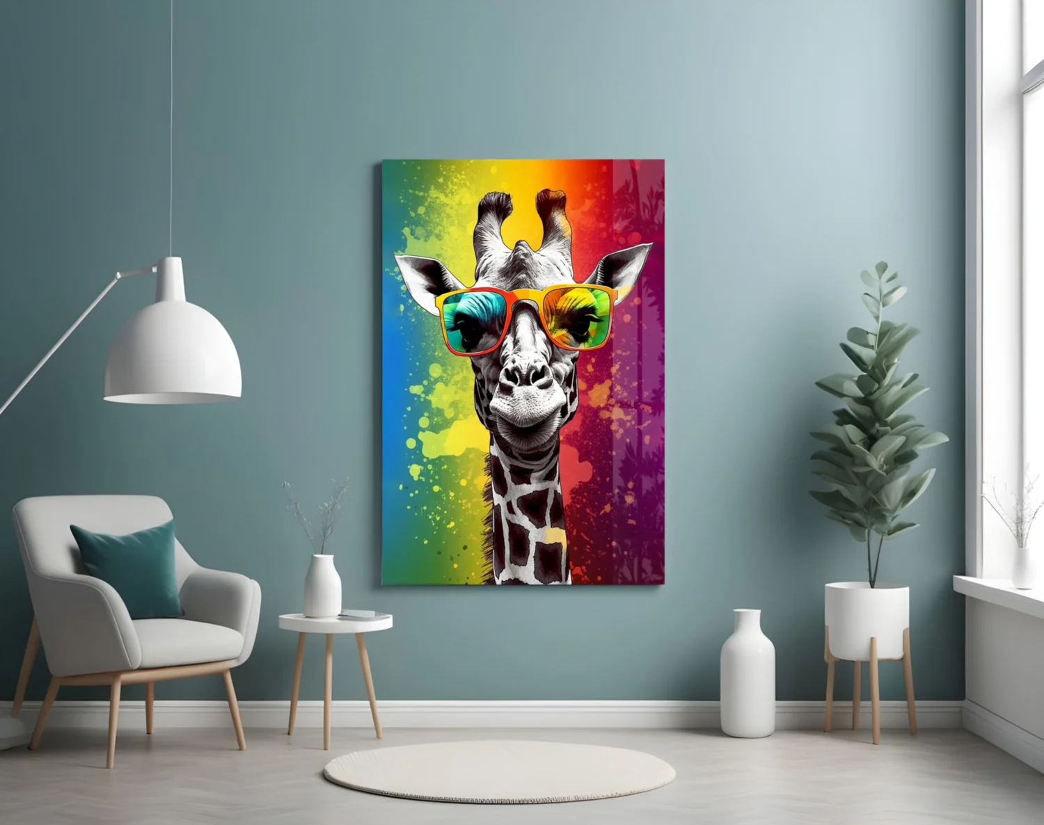 Rainbow Stripe Giraffe Glass Wall Art - Image 4