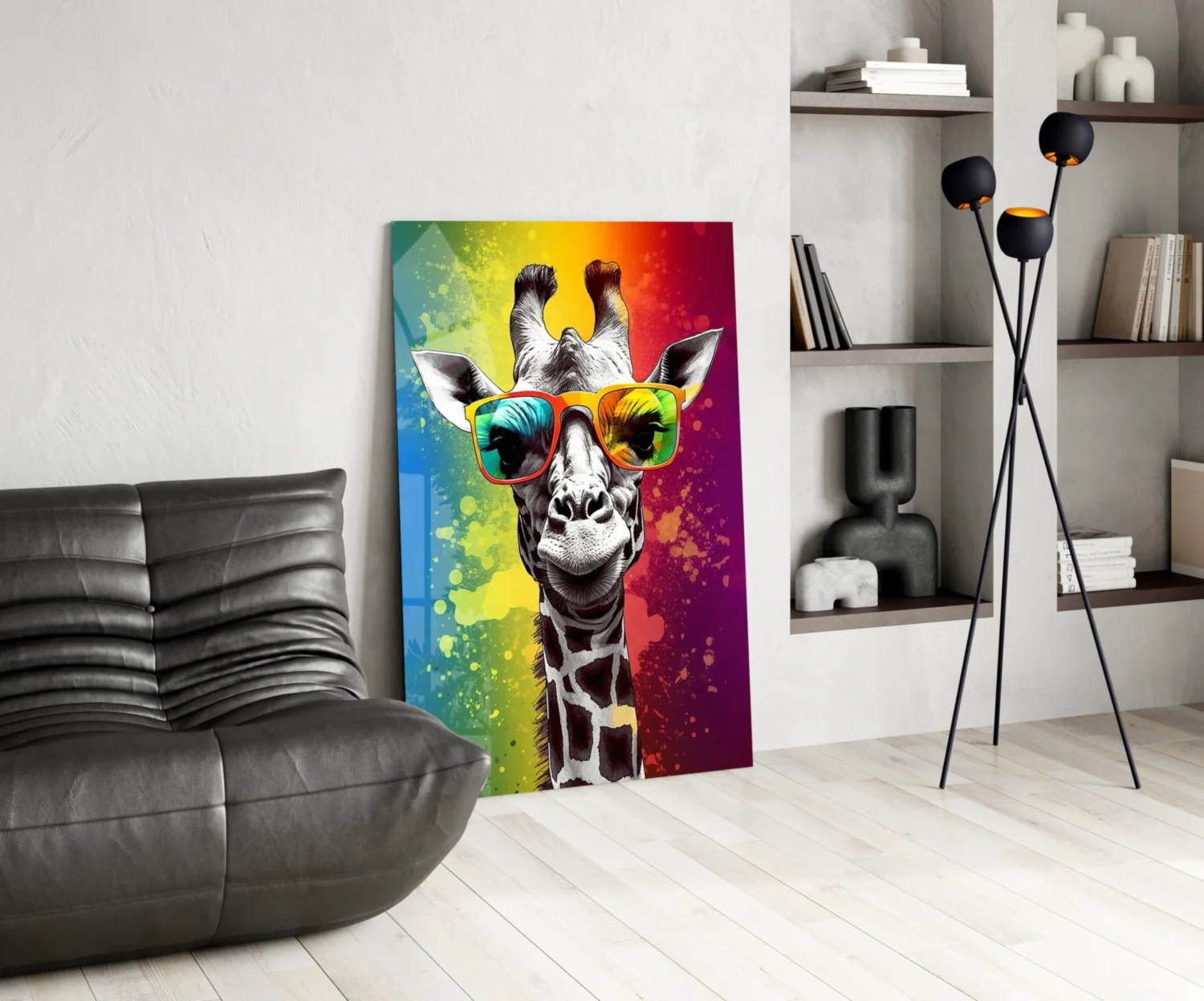 Rainbow Stripe Giraffe Glass Wall Art - Image 5