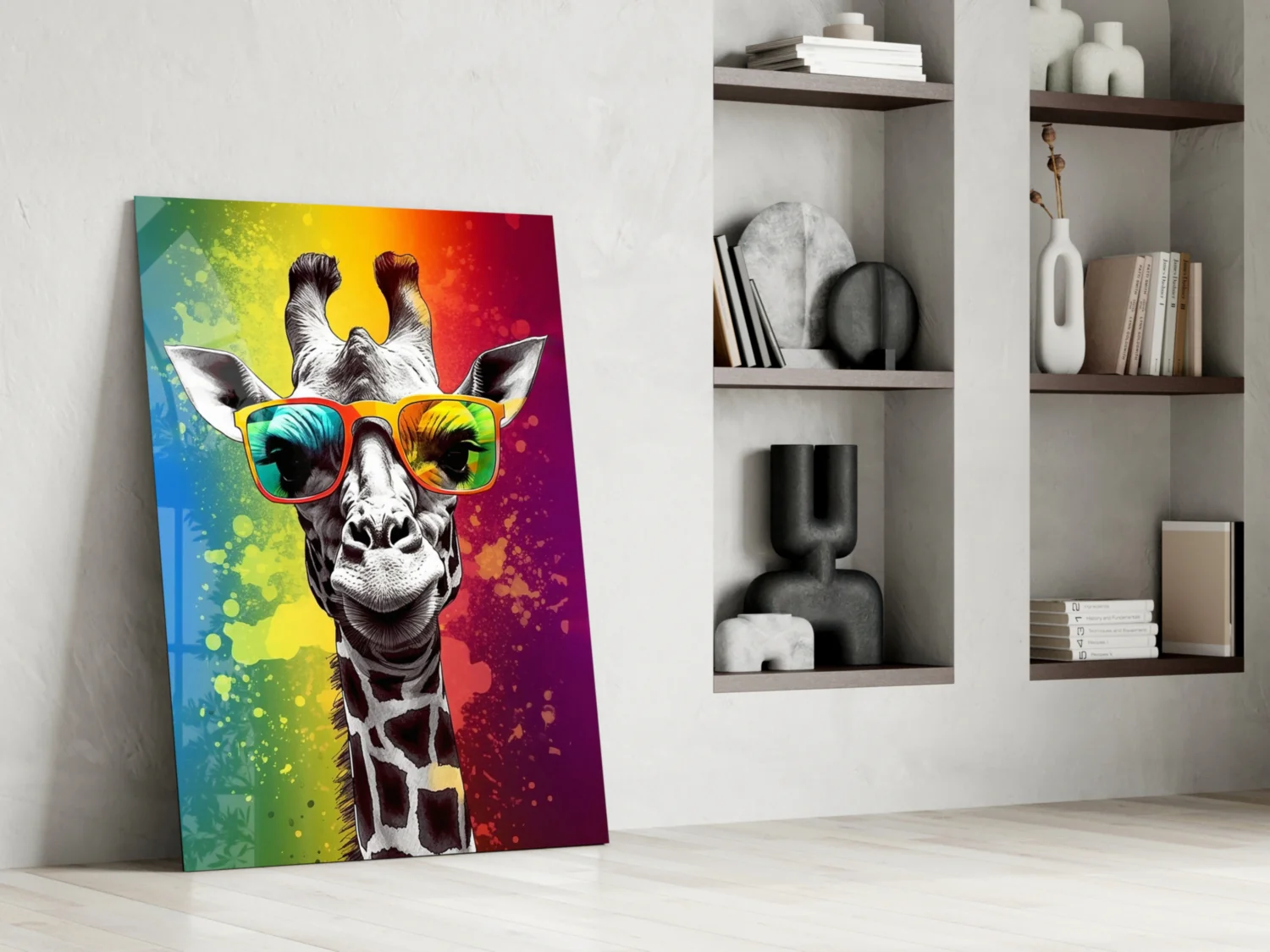 Rainbow Stripe Giraffe Glass Wall Art - Image 6