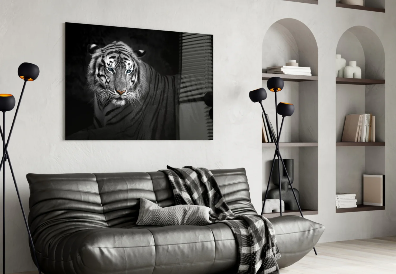Reclining Blue Eyed Tiger Glass Wall Art - Image 4