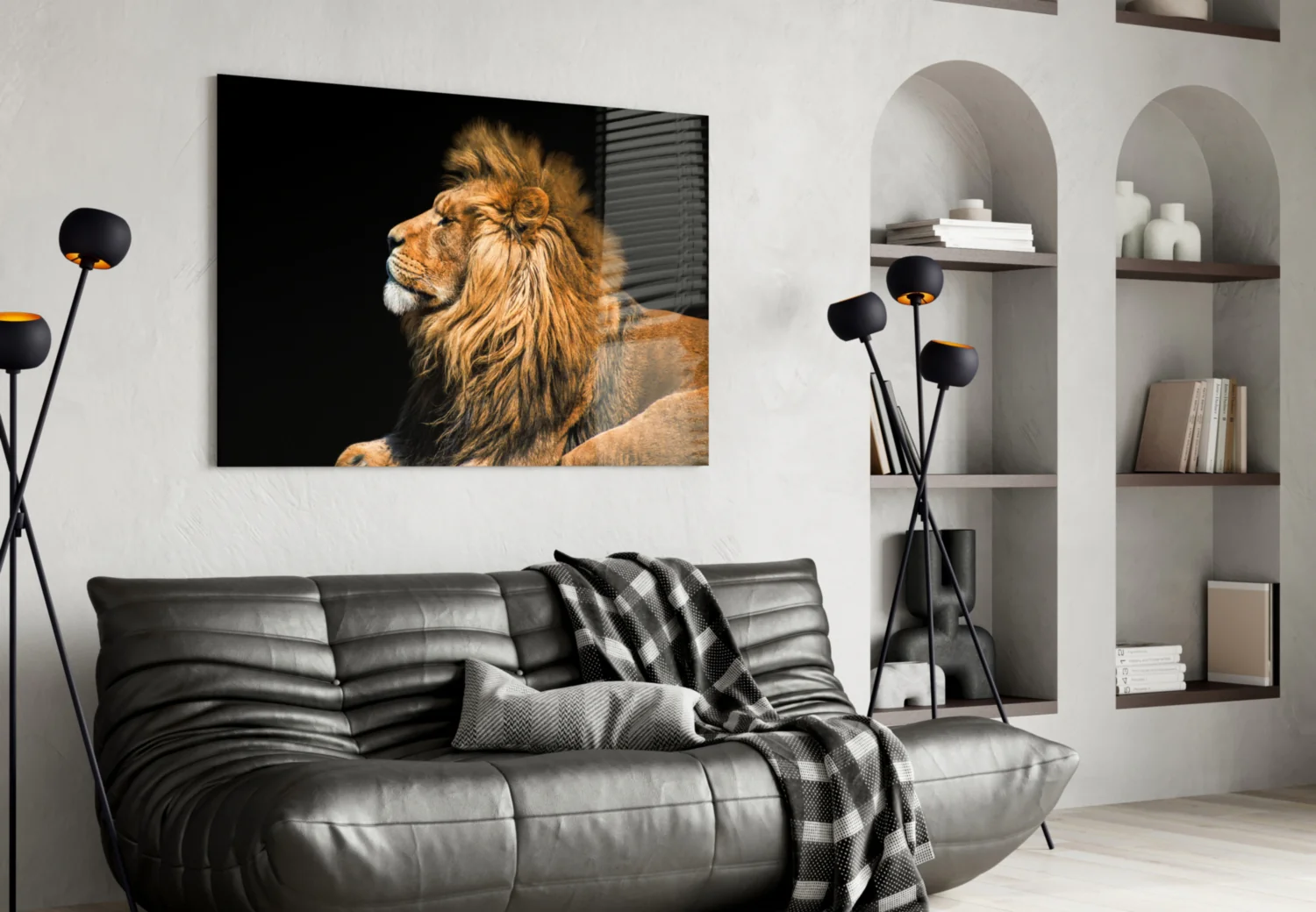 Reclining Golden Lion Profile Glass Wall Art - Image 4