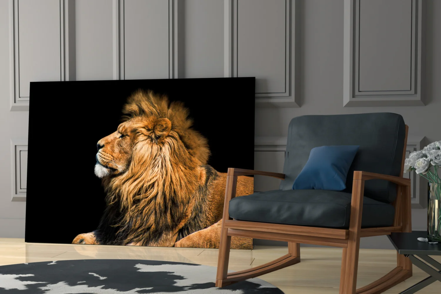 Reclining Golden Lion Profile Glass Wall Art - Image 6