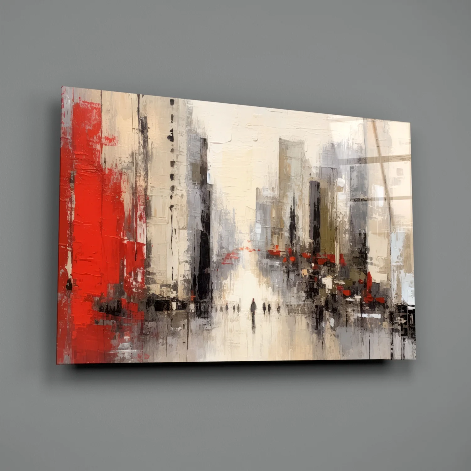 Red Accent City Street Figures Glass Wall Art - Image 2