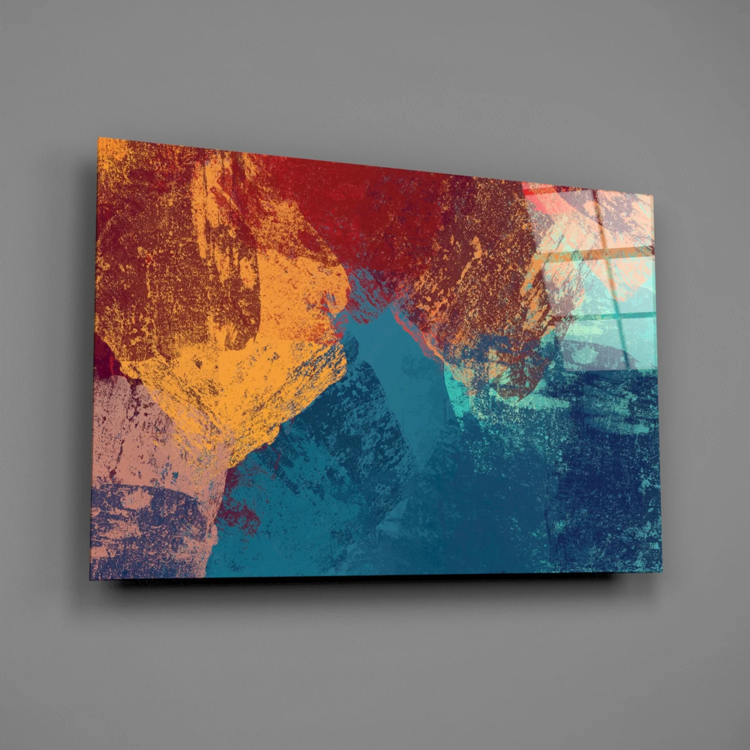 Red and Blue Grunge Paint Glass Wall Art - Image 2